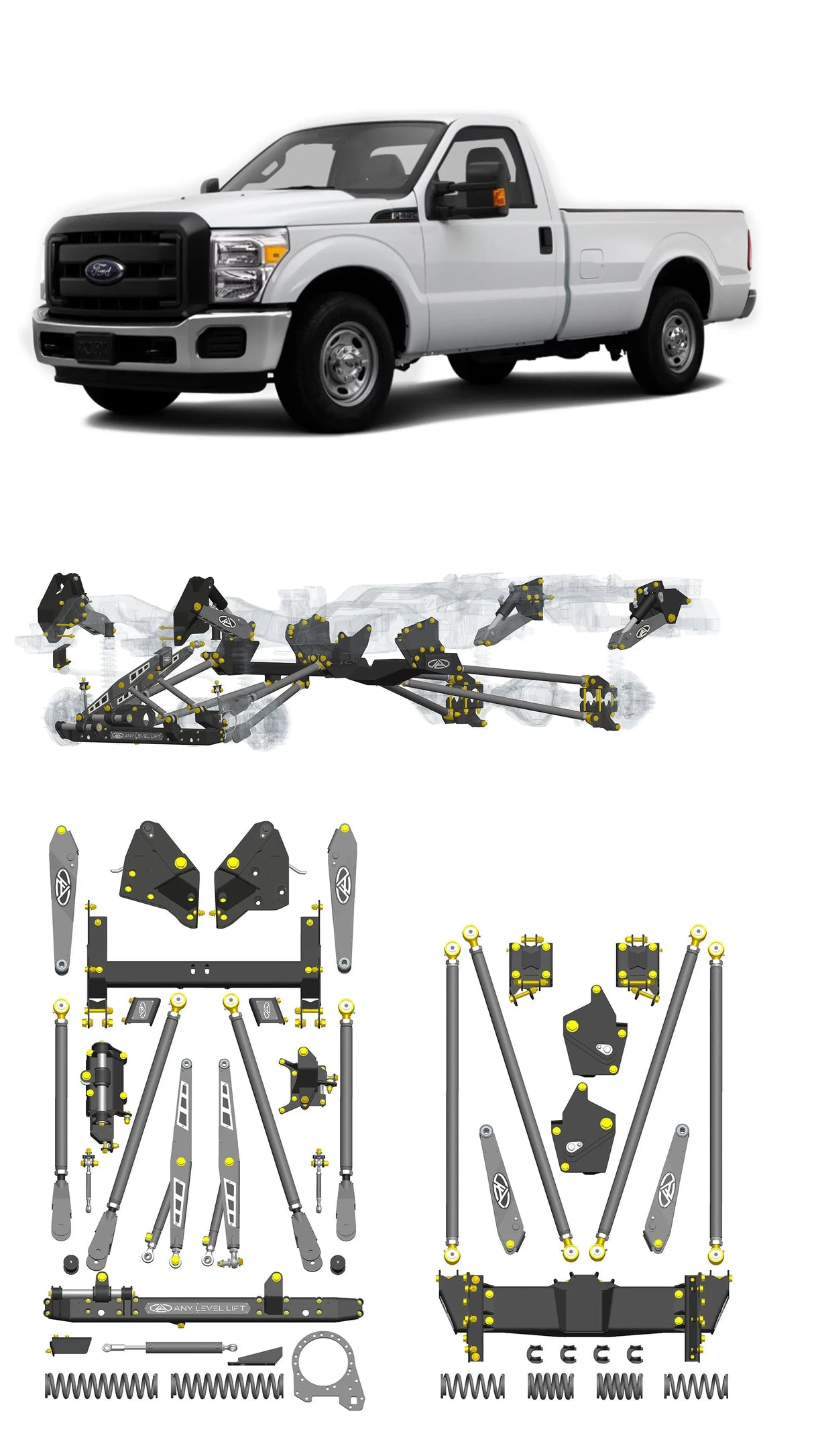 Any Level Lift - Base System, 0"-13": F-250/F-350, Single Rear Wheel (2011-2016) WHOLESALE Any Level Lift