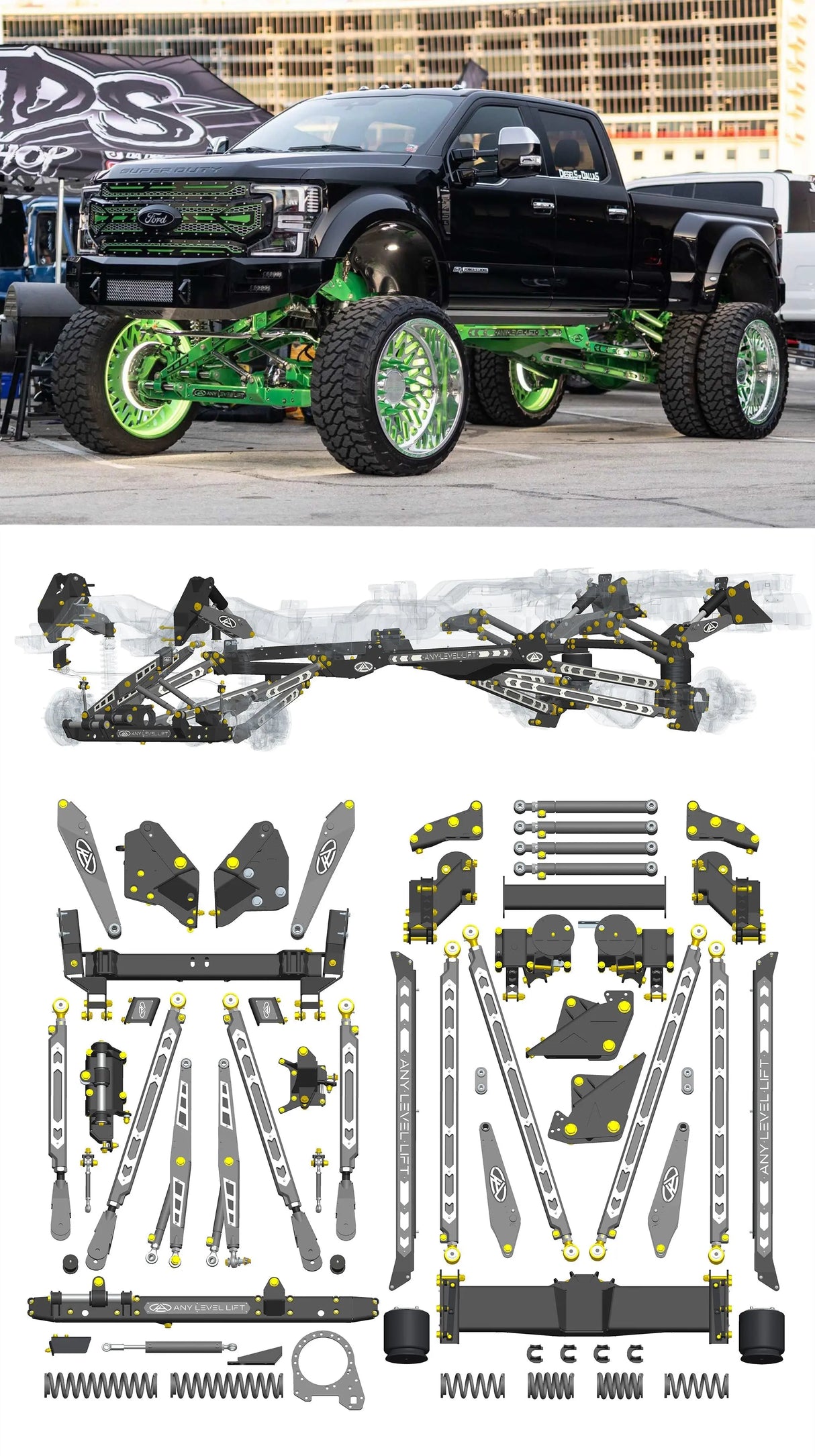 Any Level Lift - Base System, 0"-13": F-450 Dual Rear Wheel (2019-2022) Any Level Lift