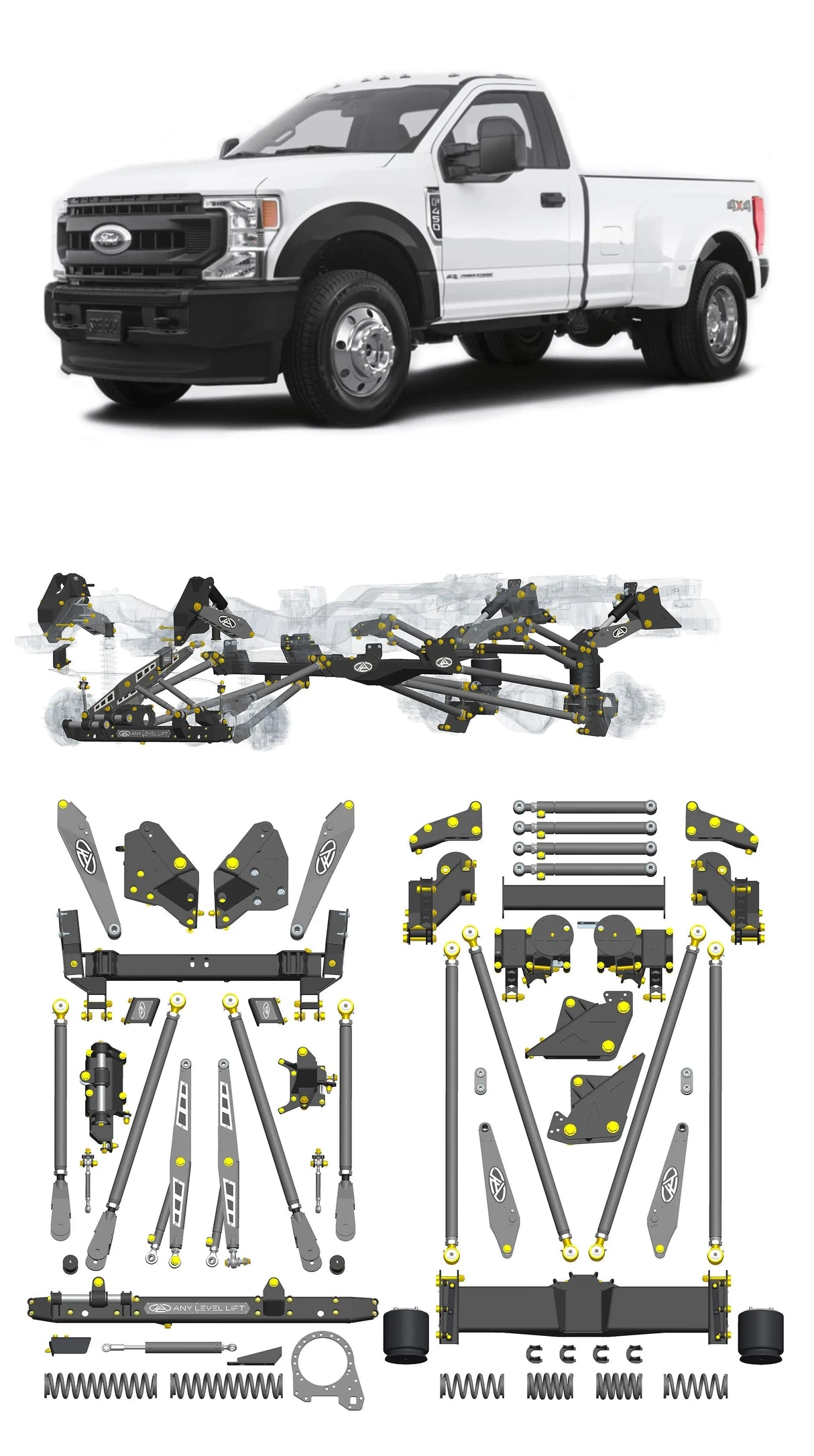 Any Level Lift - Base System, 0"-13": F-450 Dual Rear Wheel (2019-2022) Any Level Lift