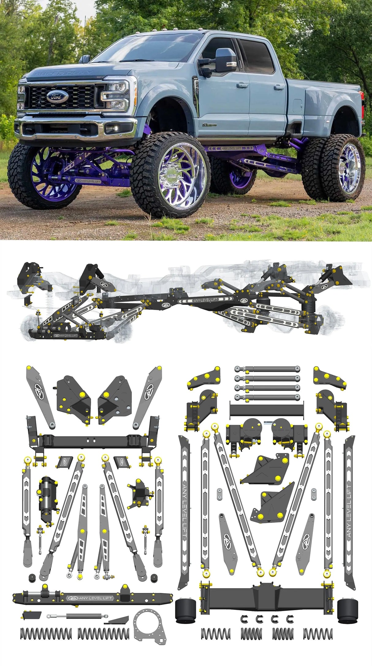 Any Level Lift - Base System, 0"-13": F-450 Dual Rear Wheel (2023+) WHOLESALE Any Level Lift