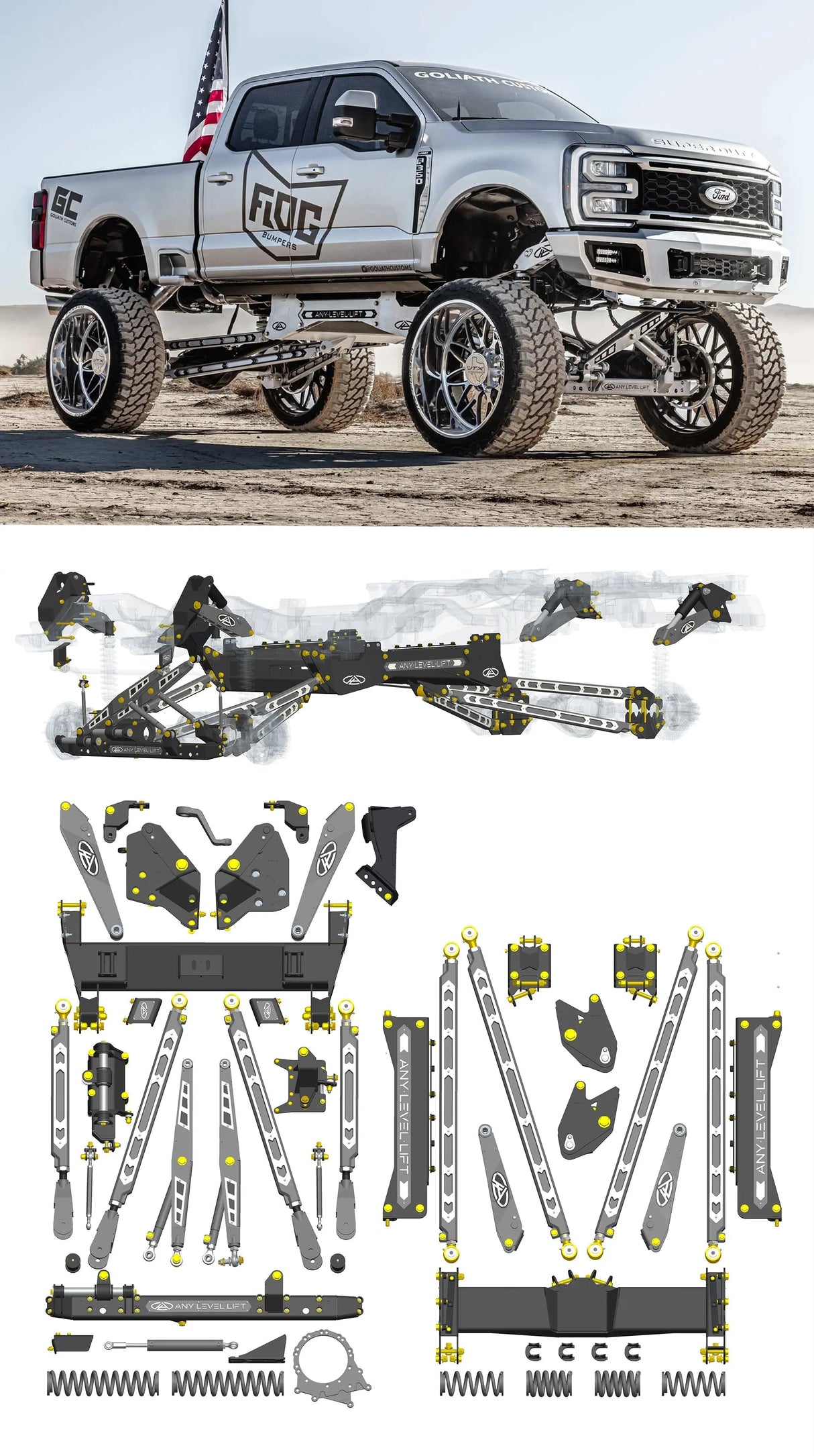 Any Level Lift - Base System, 4"-17": F-250/F-350, Single Rear Wheel (2023+) Any Level Lift