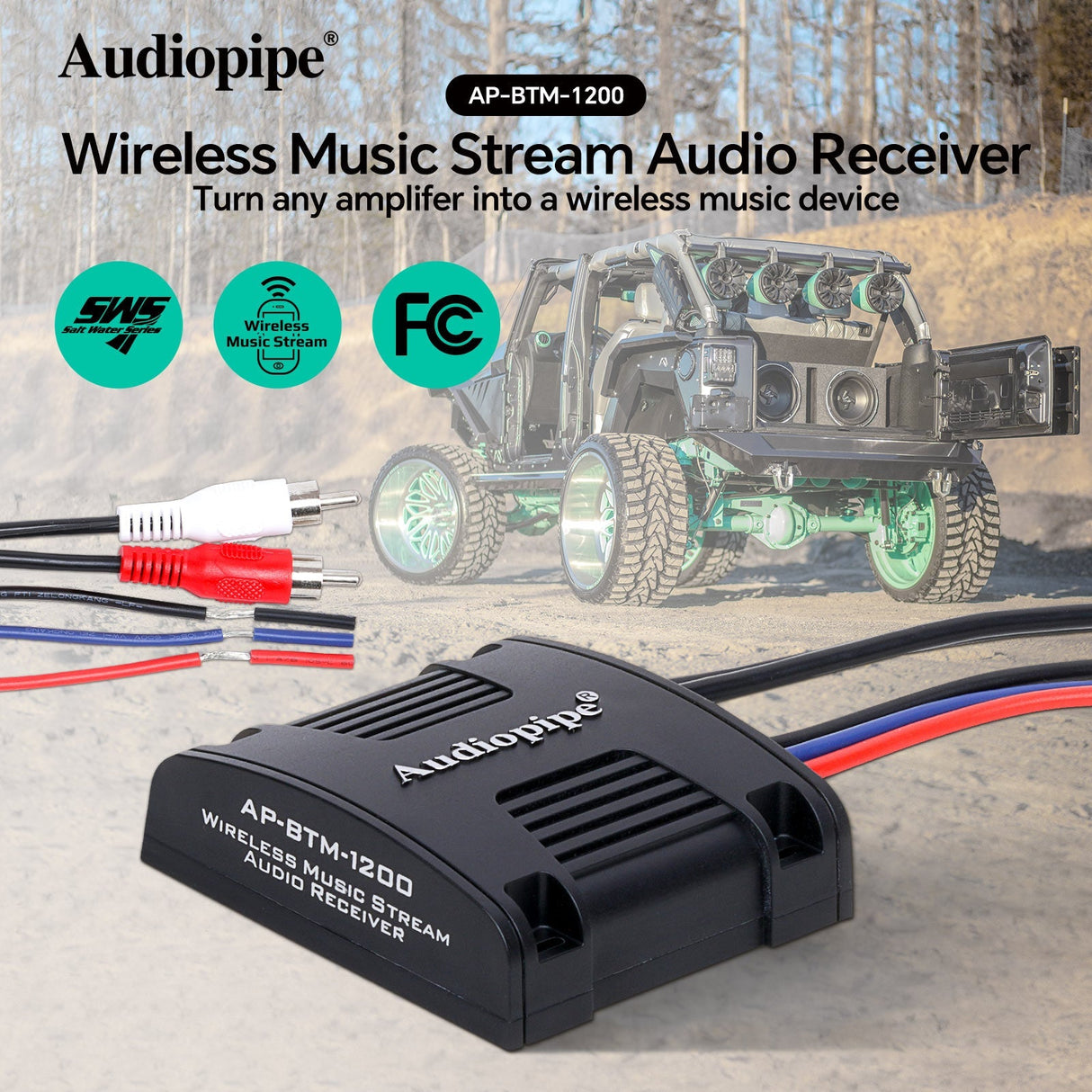 Marine Wireless Music Stream Audio Receiver (AP-BTM-1200), Sold individually Audiopipe