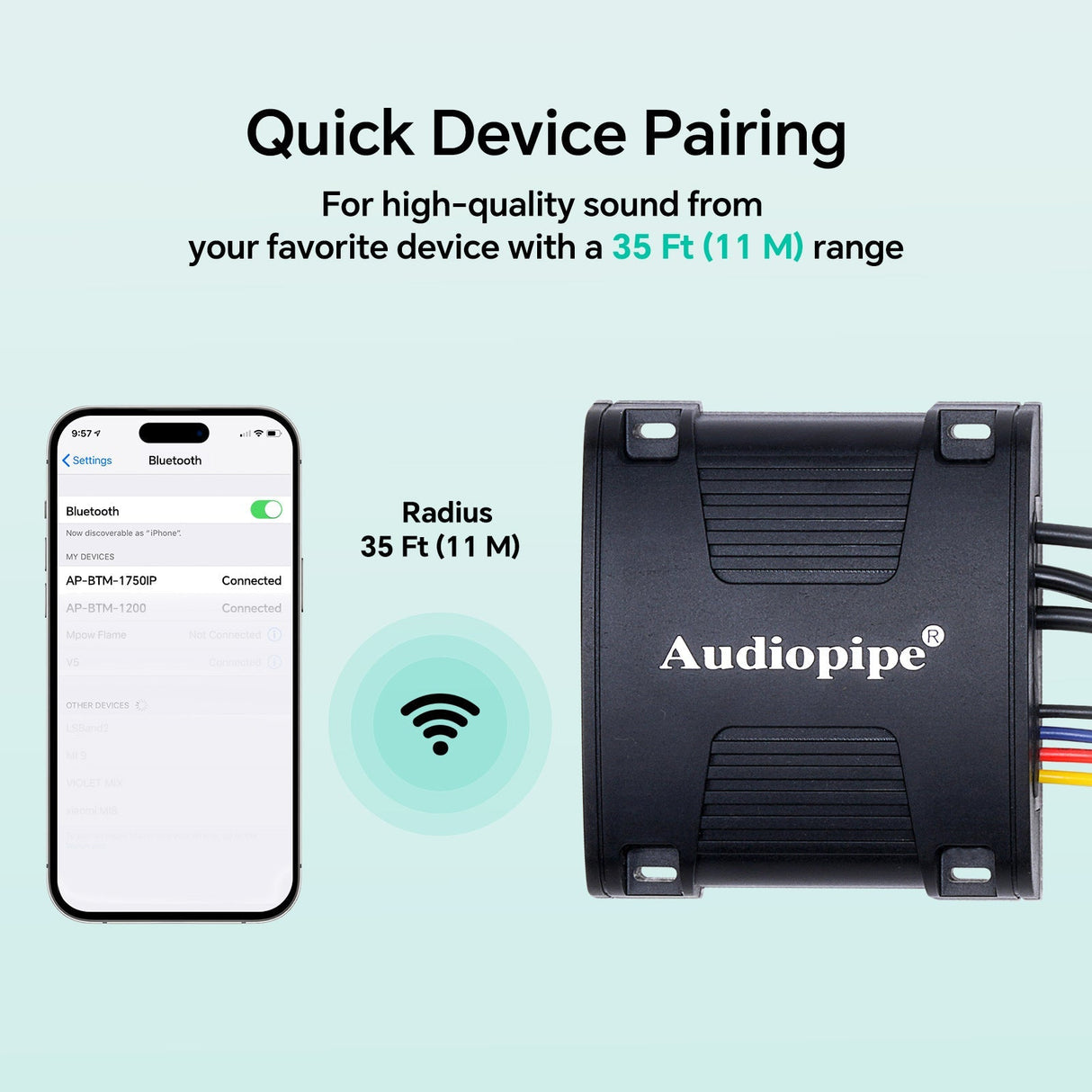 Wireless Music Stream Audio Receiver (AP-BTM-1750IP), Sold individually Audiopipe