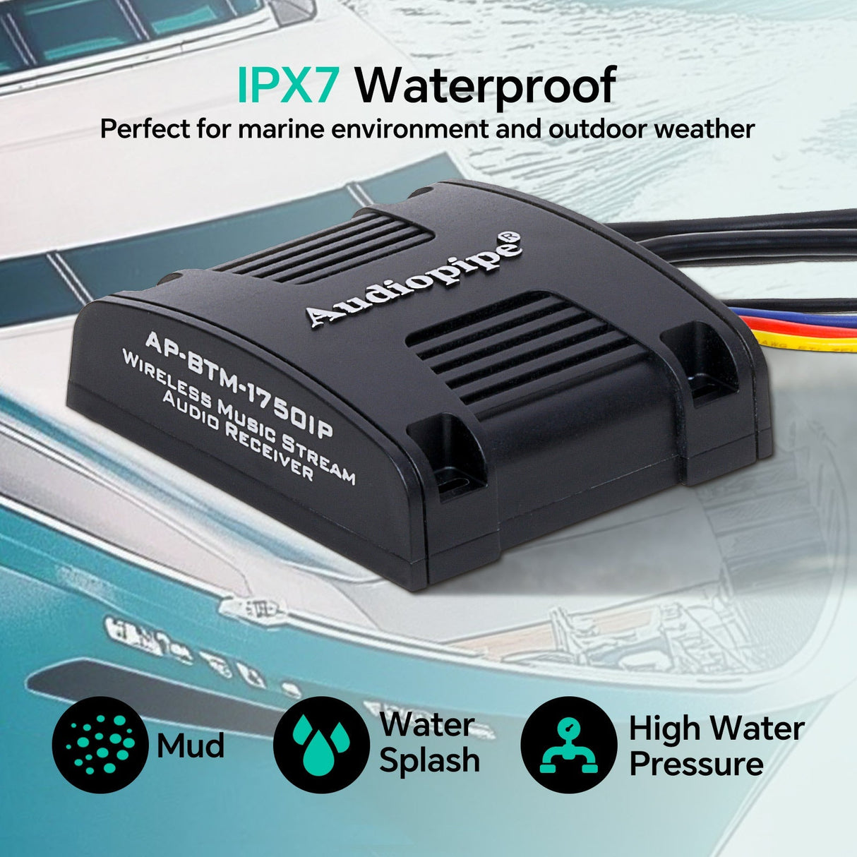 Wireless Music Stream Audio Receiver (AP-BTM-1750IP), Sold individually Audiopipe