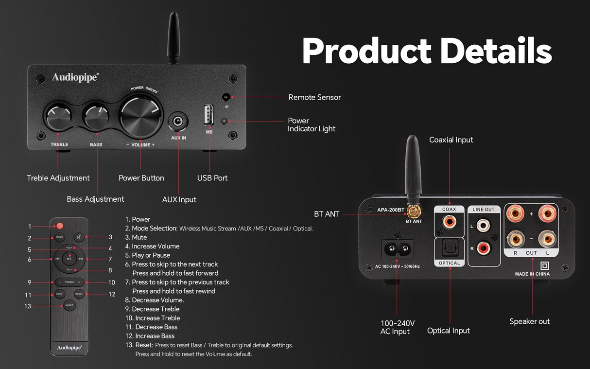 Mini Hi-Fi Amplifier (APA-200BT) Audiopipe