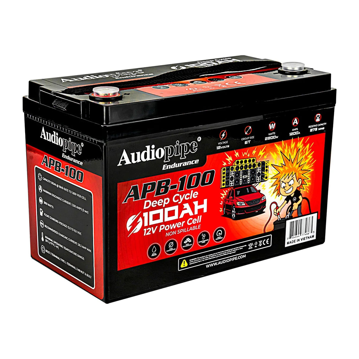 Audiopipe APB-100 Deep Cycle 100AH 12V Power Cell Battery Audiopipe
