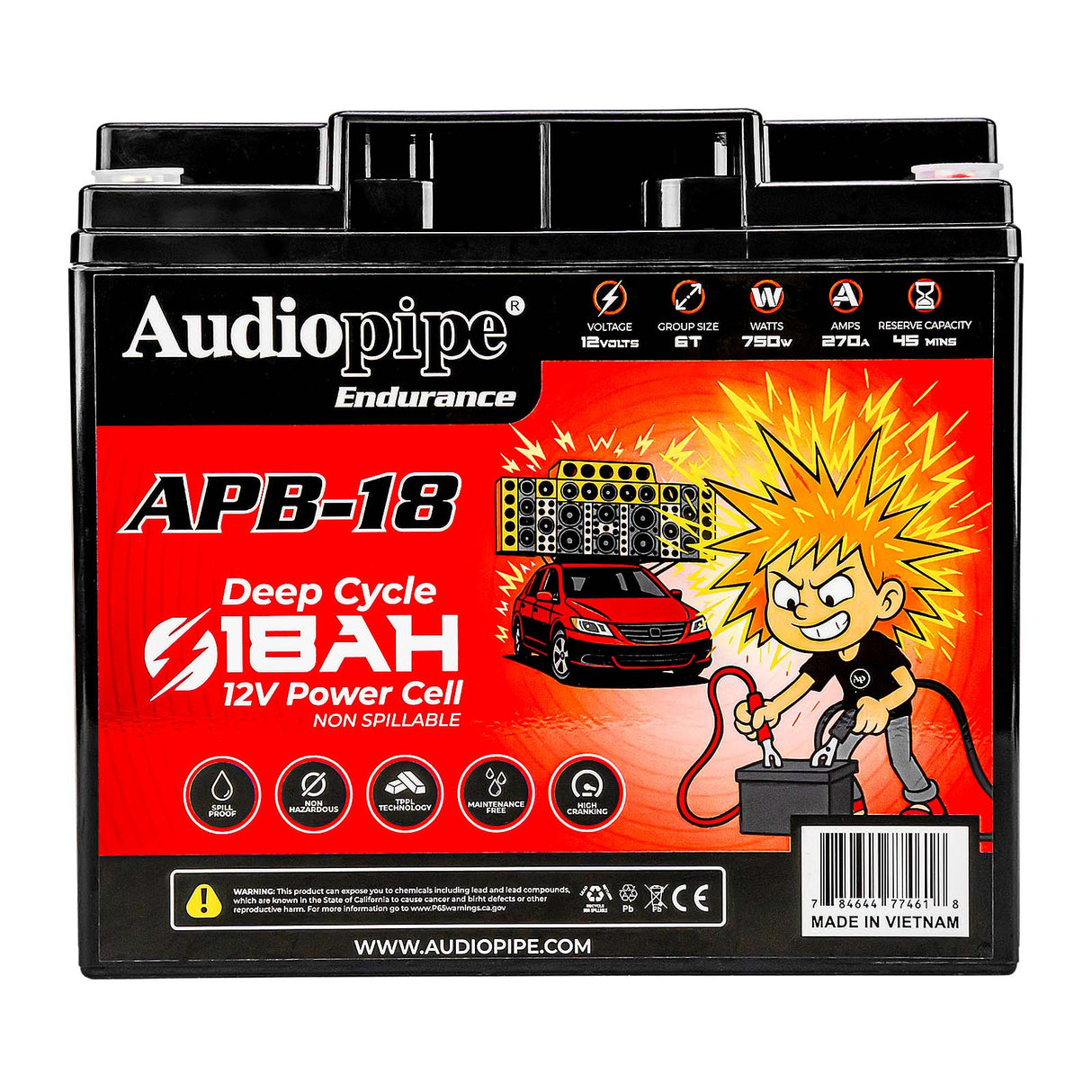 Audiopipe APB-18 Deep Cycle 18AH 12V Power Cell Battery Audiopipe