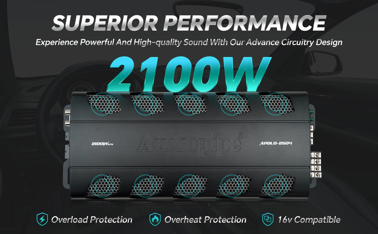 4 Channel Class A/B Mosfet Power Amplifier (APDLO-2504) Audiopipe