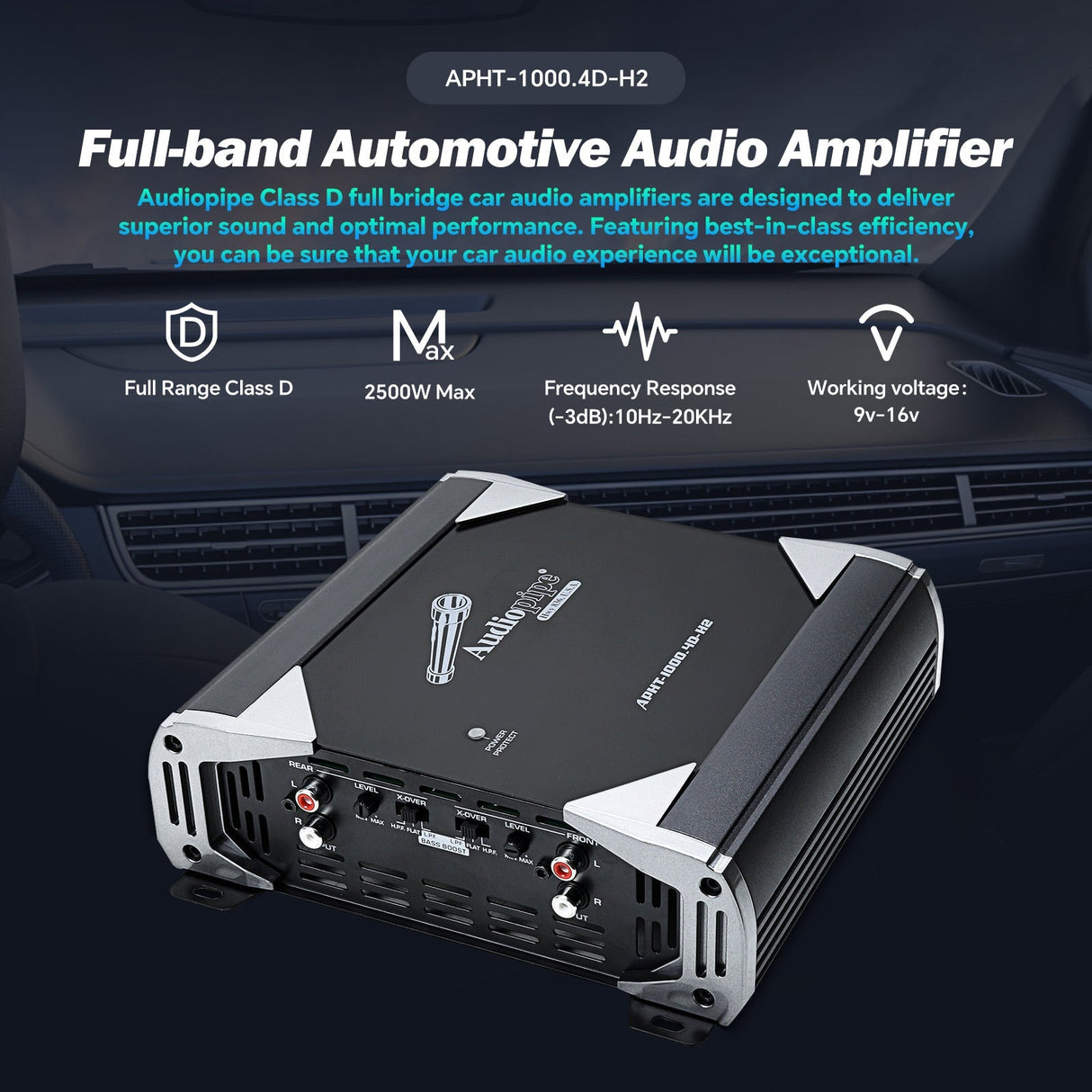 APHT-1000.4D-H2 Full Range Class D Transistor Amplifier Audiopipe