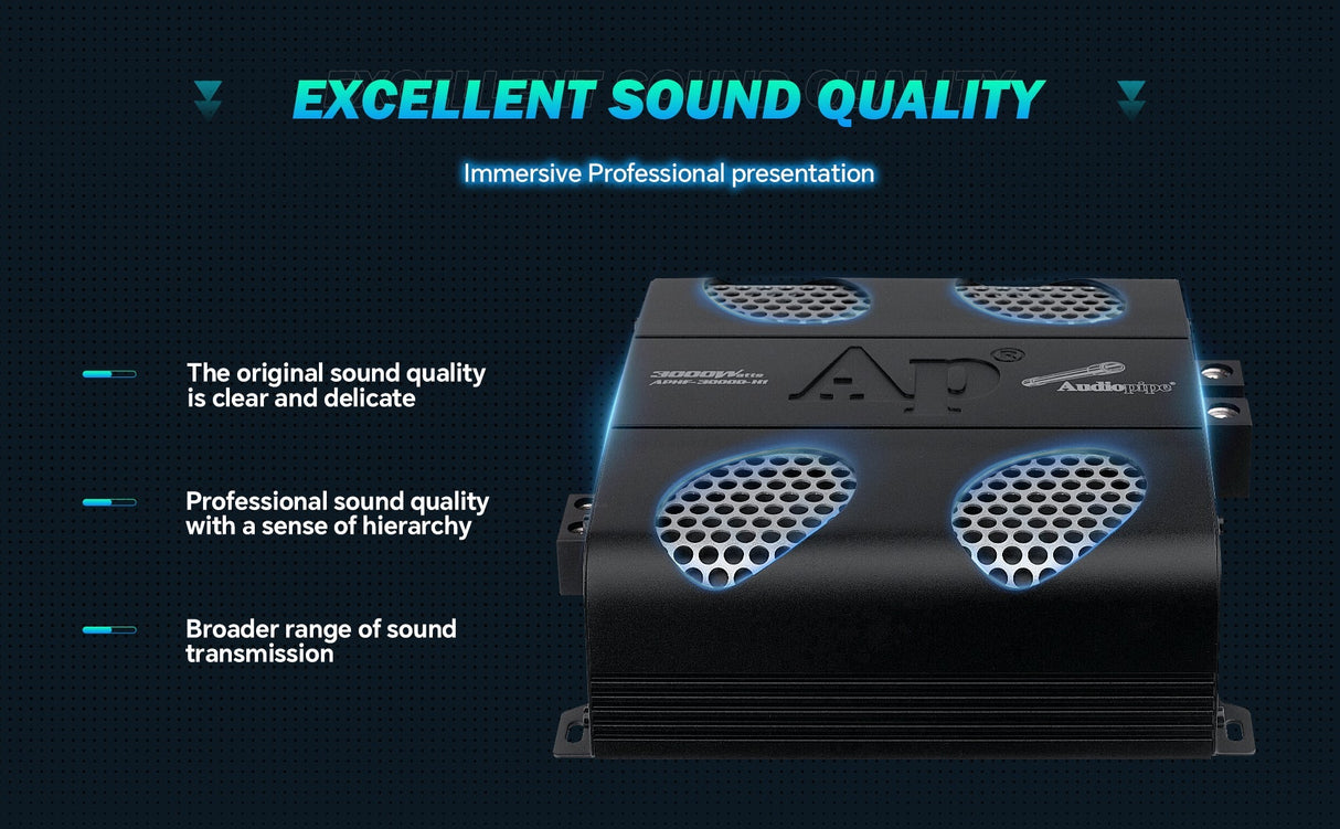 3000 Watts Full Range Class D Mosfet Amplifier (APHF-3000D-H1) Audiopipe
