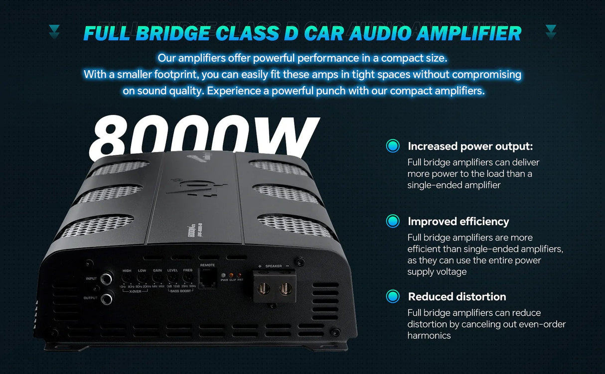 Audiopipe APHF-8000D-H2 | 8000 Watts Full Range Monoblock Amplifier 2-Ohm Audiopipe