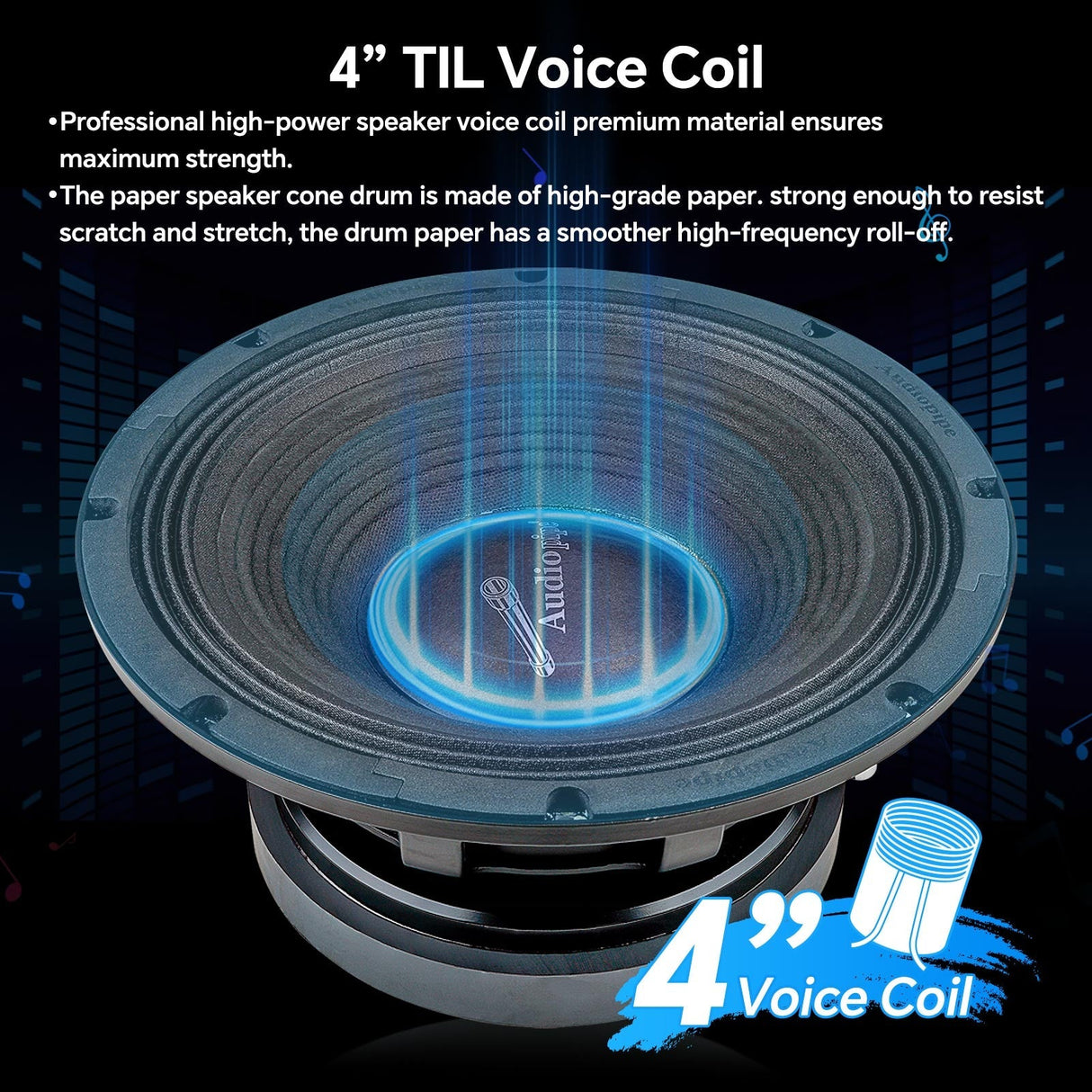 12" Mid-Low Frequency Loudspeaker 4 Ohms (APLMB-12-VC4), Sold individually Audiopipe