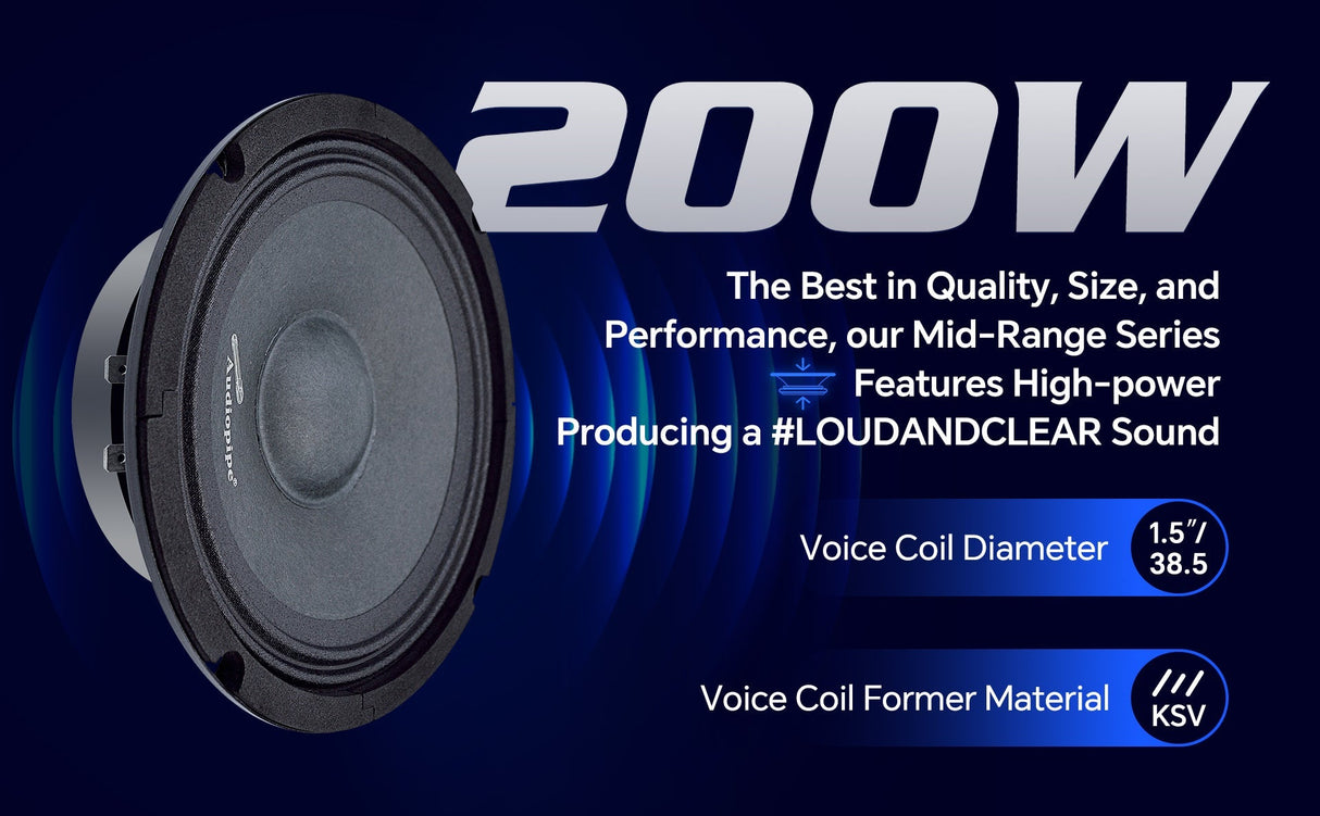 6" Mid-Range Frequency Loudspeaker (APMB-627-4), Sold in pairs Audiopipe