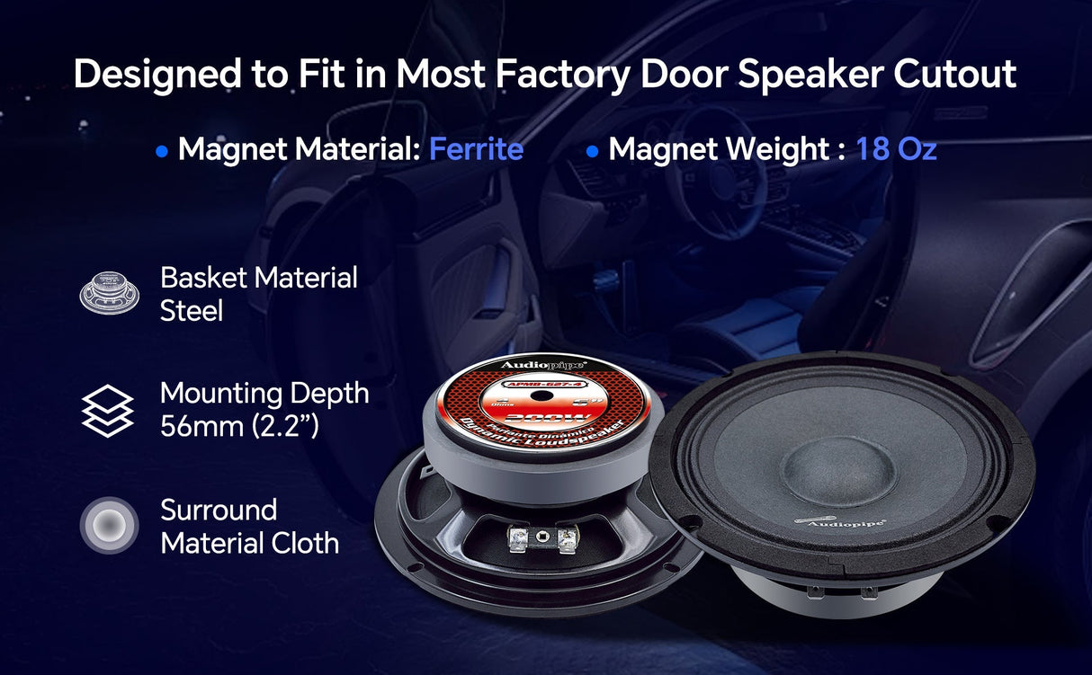 6" Mid-Range Frequency Loudspeaker (APMB-627-4), Sold in pairs Audiopipe