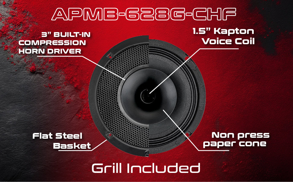 6.5" Compression Horn Mid-range Loudspeaker (APMB-628G-CHF), Sold individually Audiopipe