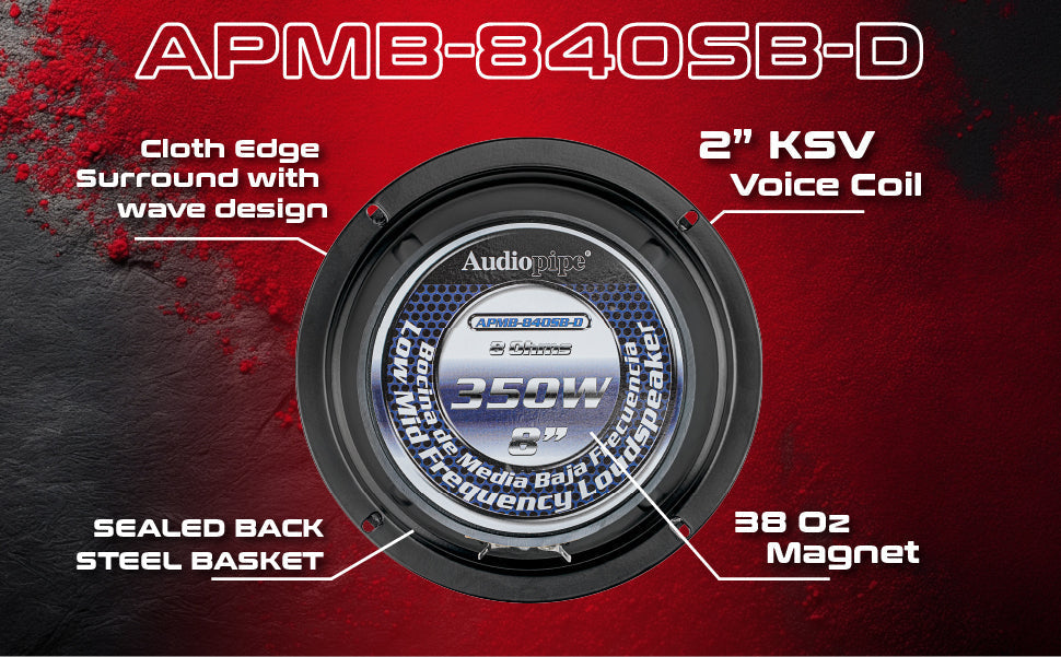 8” Low Mid Frequency Loudspeaker (APMB-840SB-D), Sold individually Audiopipe