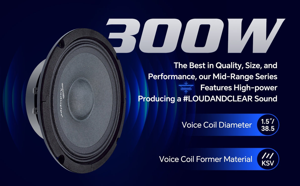 8" Mid-Range Frequency Loudspeaker (APMB-847-4), Sold in pairs Audiopipe