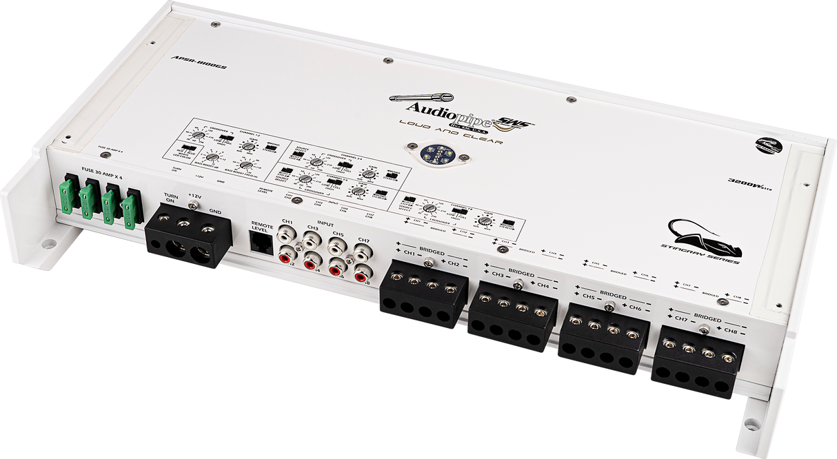 APSR-8100GS - 3200W 8-Channel Class D Marine Amplifier Audiopipe