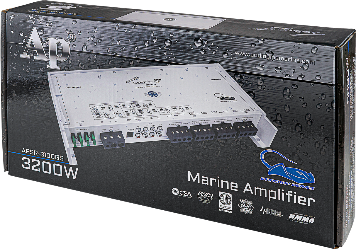 APSR-8100GS - 3200W 8-Channel Class D Marine Amplifier Audiopipe