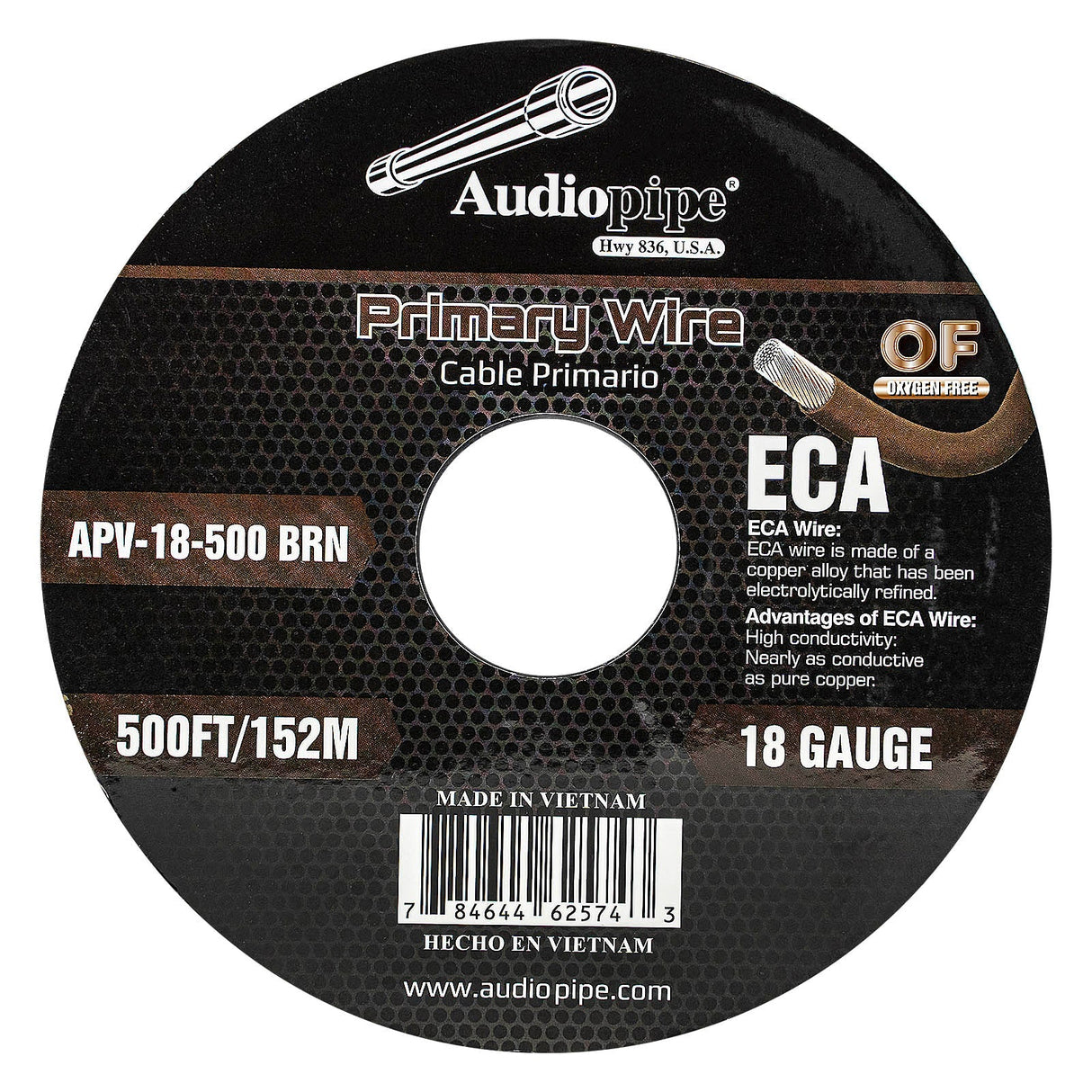 500Ft 18 Gauge Primary Wire (APV-18-500 BRN) Audiopipe