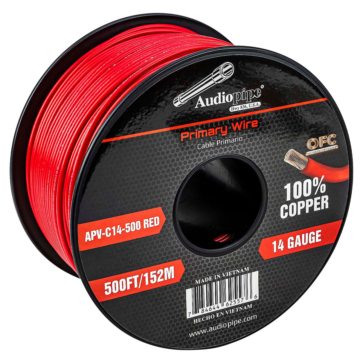 500Ft 14 Gauge Red Primary Wire (APV-C14-500 RED) Audiopipe