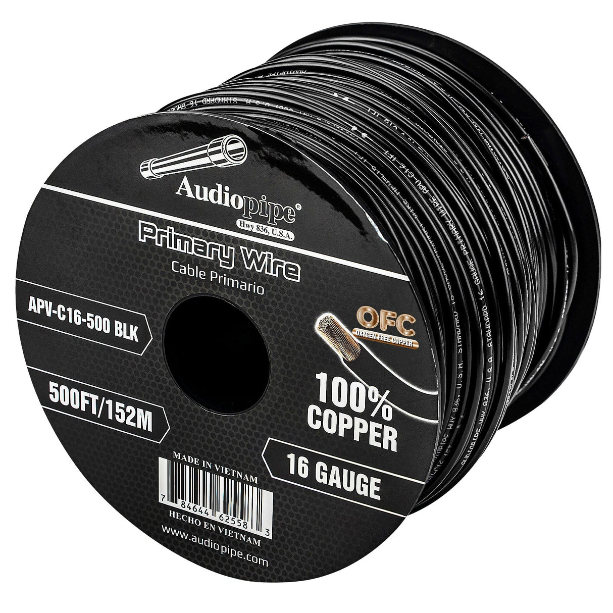 500Ft 16 Gauge Black Primary Wire (APV-C16-500 BLK) Audiopipe