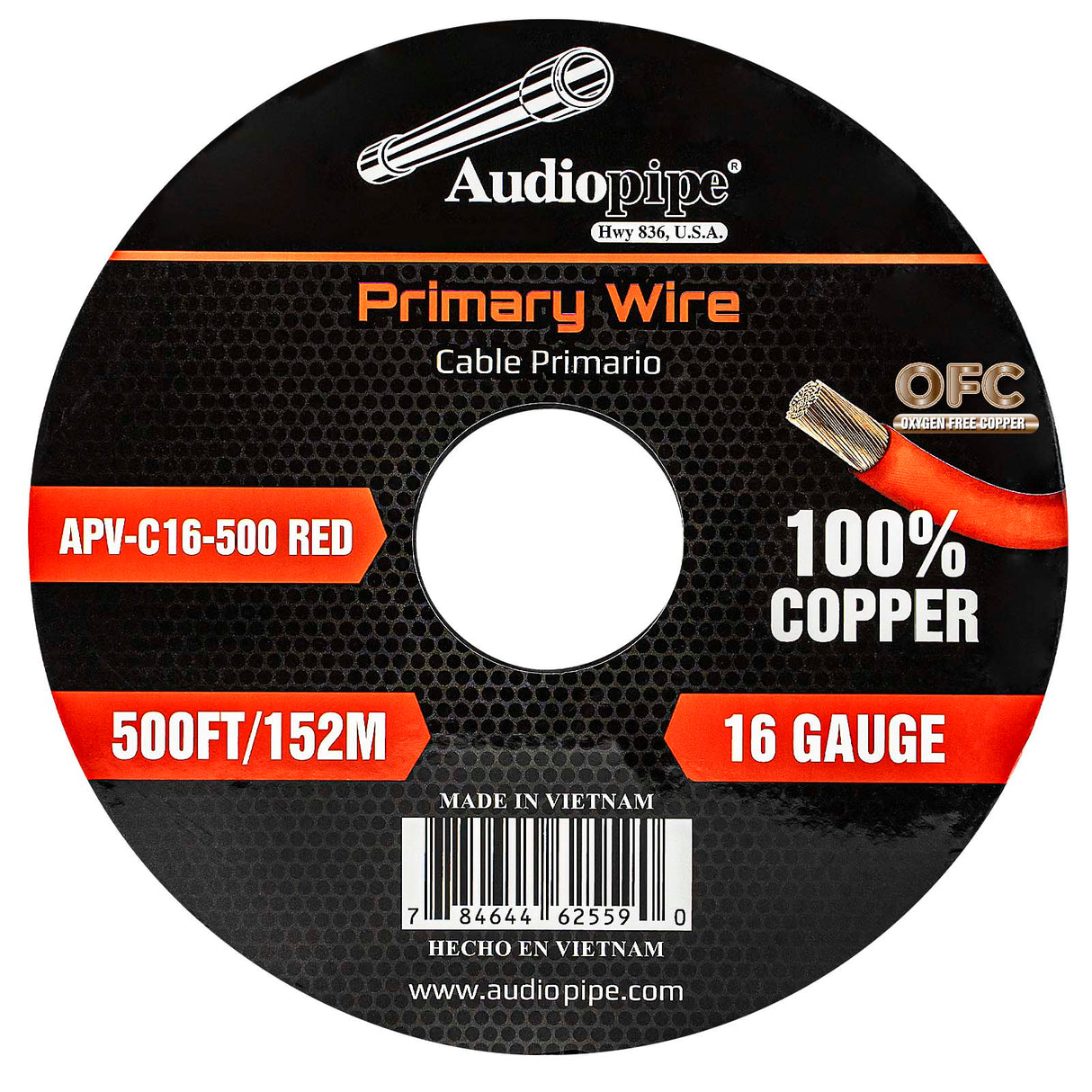 500Ft 16 Gauge Red Primary Wire (APV-C16-500 RED) Audiopipe