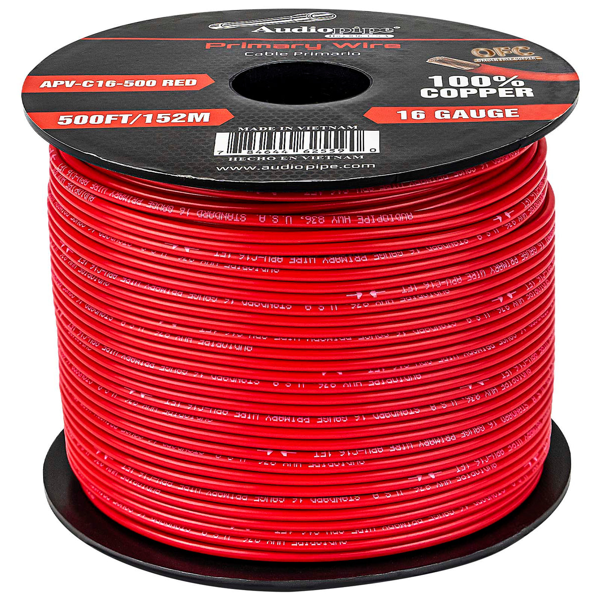 500Ft 16 Gauge Red Primary Wire (APV-C16-500 RED) Audiopipe
