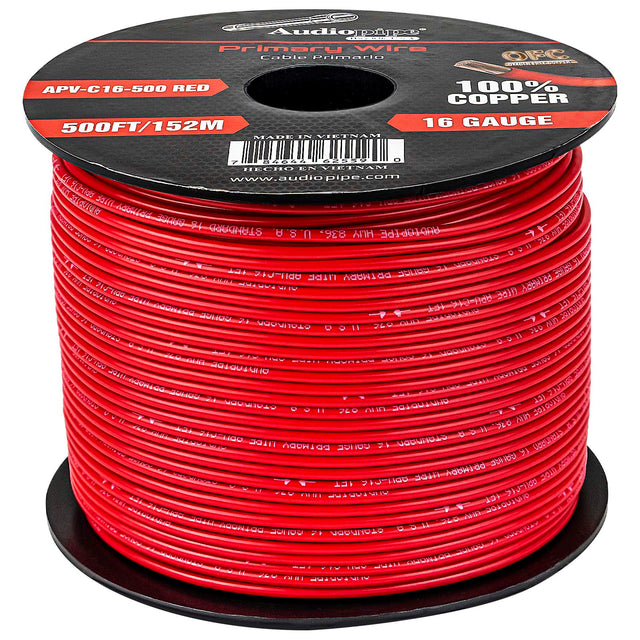 500Ft 16 Gauge Red Primary Wire (APV-C16-500 RED) Audiopipe