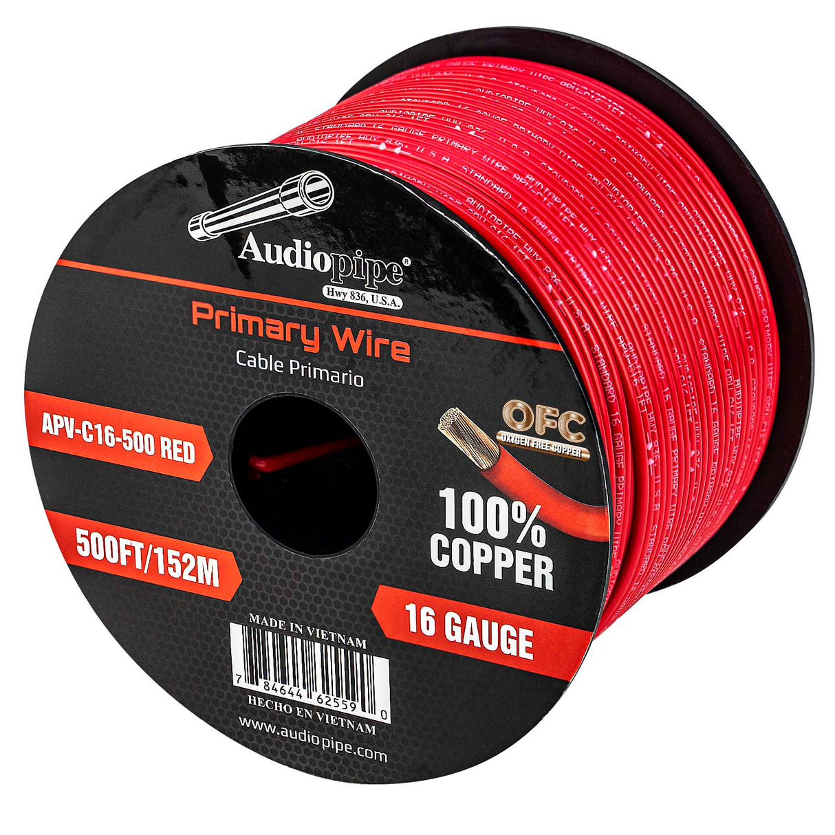 500Ft 16 Gauge Red Primary Wire (APV-C16-500 RED) Audiopipe