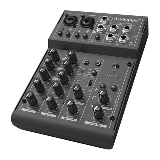 4 Channel Mic-Line Audio Mixer With USB Interface (AQM-1400BT) Audiopipe