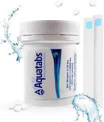 Aquatabs Water Purification Tablets for Drinking + 2 Chlorine Test Strips, 100 Tablets TekShack