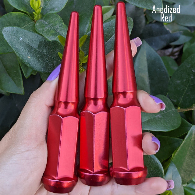 24 Pc 14x1.5 Spike Lug Nuts 4.5" Tall - Powder Coated - Various Colors