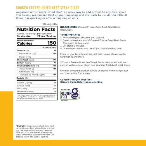Augason Farms Freeze-Dried Meat Beef Steak Dices (100% Real Meat) #10 Can TekShack