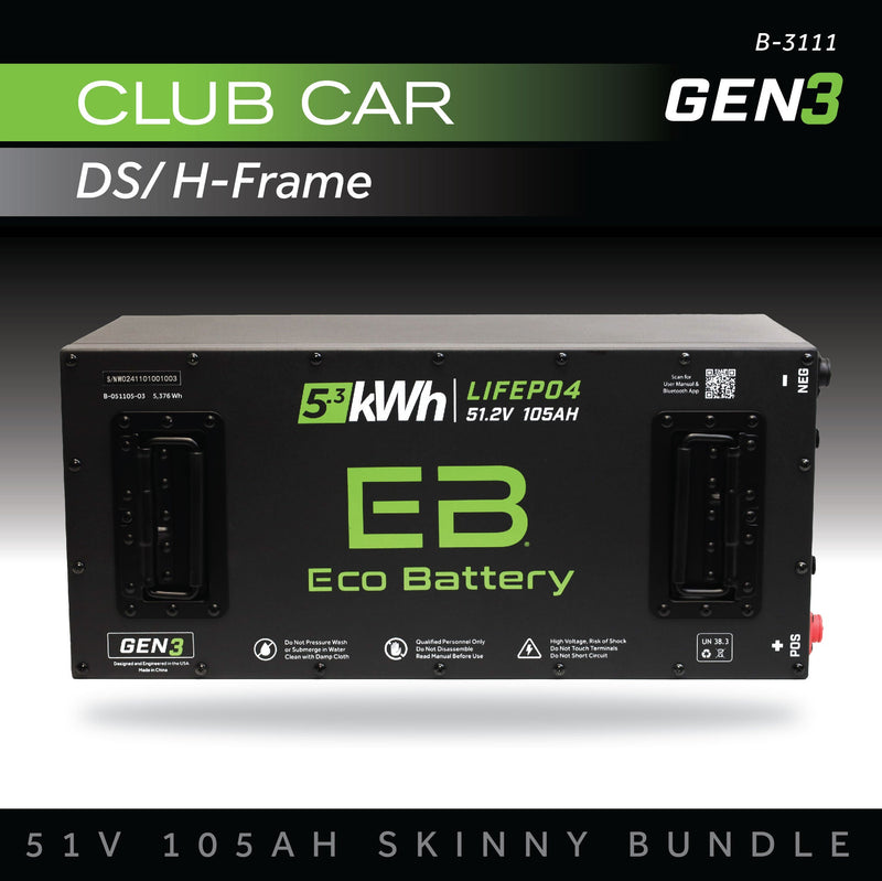 Eco Battery (48V) 51V 105AH Skinny Battery Bundle / Club Car DS / H-Frame