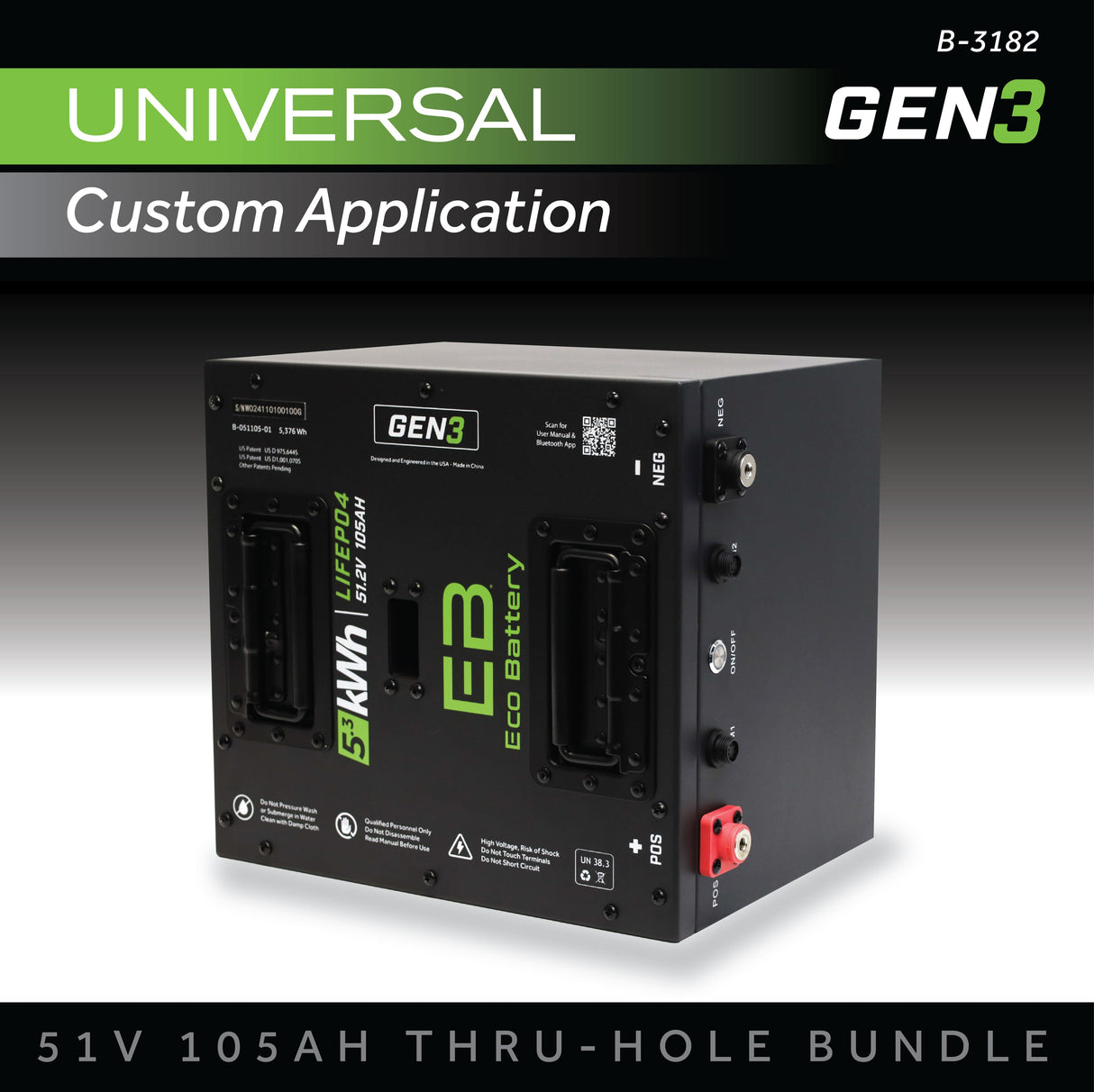 Eco Battery 51V (48V) 105AH Thru-Hole Battery Bundle / Universal