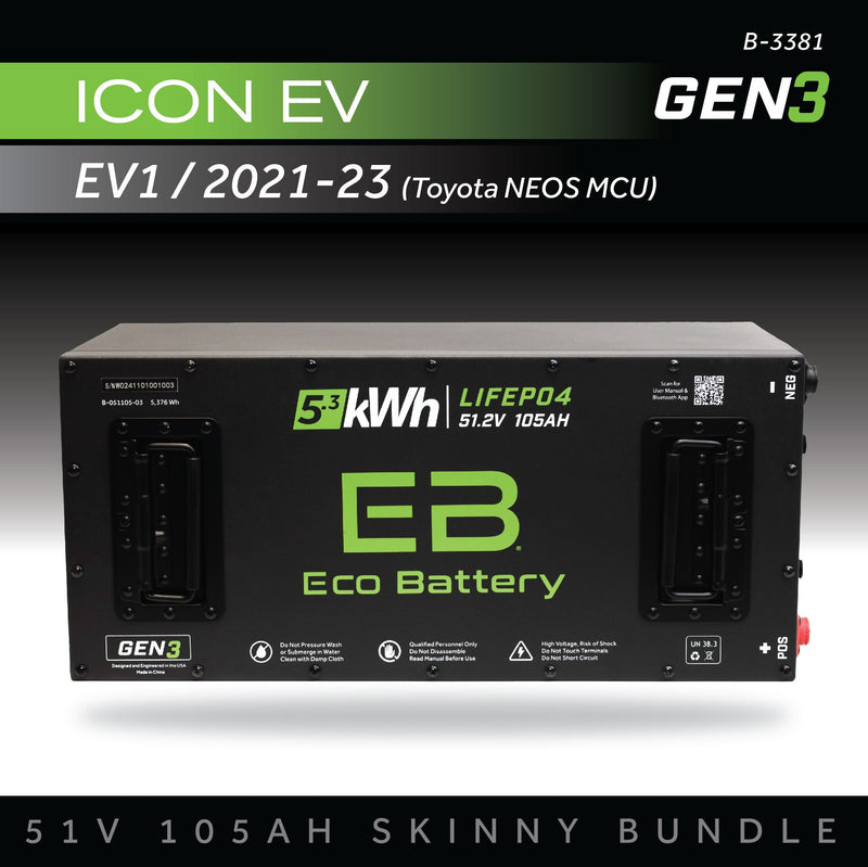 Eco Battery (48V) 51V 105AH Skinny Battery Bundle / ICON EV / 2017-21 (Toyota Neos MCU)