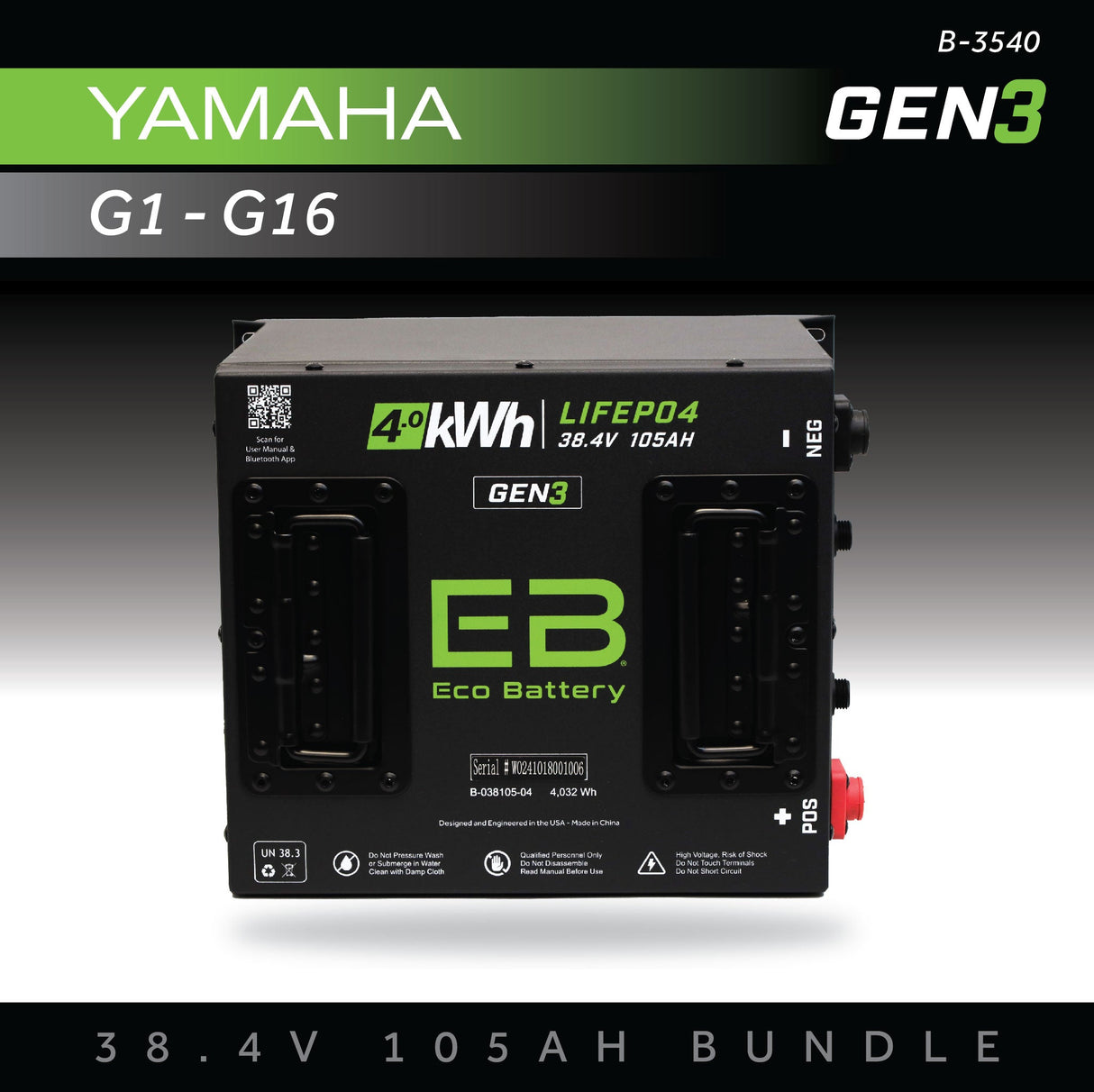 Eco Battery (36V) 38V 105AH Battery Bundle / Yamaha G1-G16