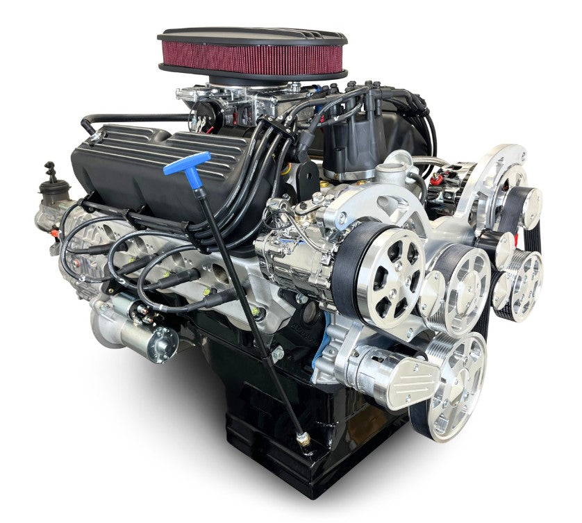 Ford Small Block Compatible 347 c.i. Engine and TKX Manual Transmission - 415 Horsepower - Standard Edition Builder Series - Polished Pulley Kit - Carbureted