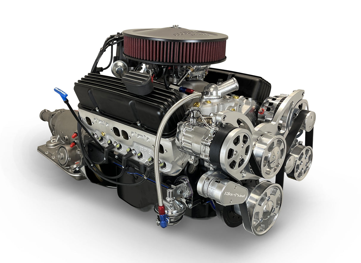 GM Small Block Compatible 383 c.i. Engine and 700R4 Automatic Transmission - 436 Horsepower - Standard Edition Builder Series - Polished Pulley Kit - Carbureted