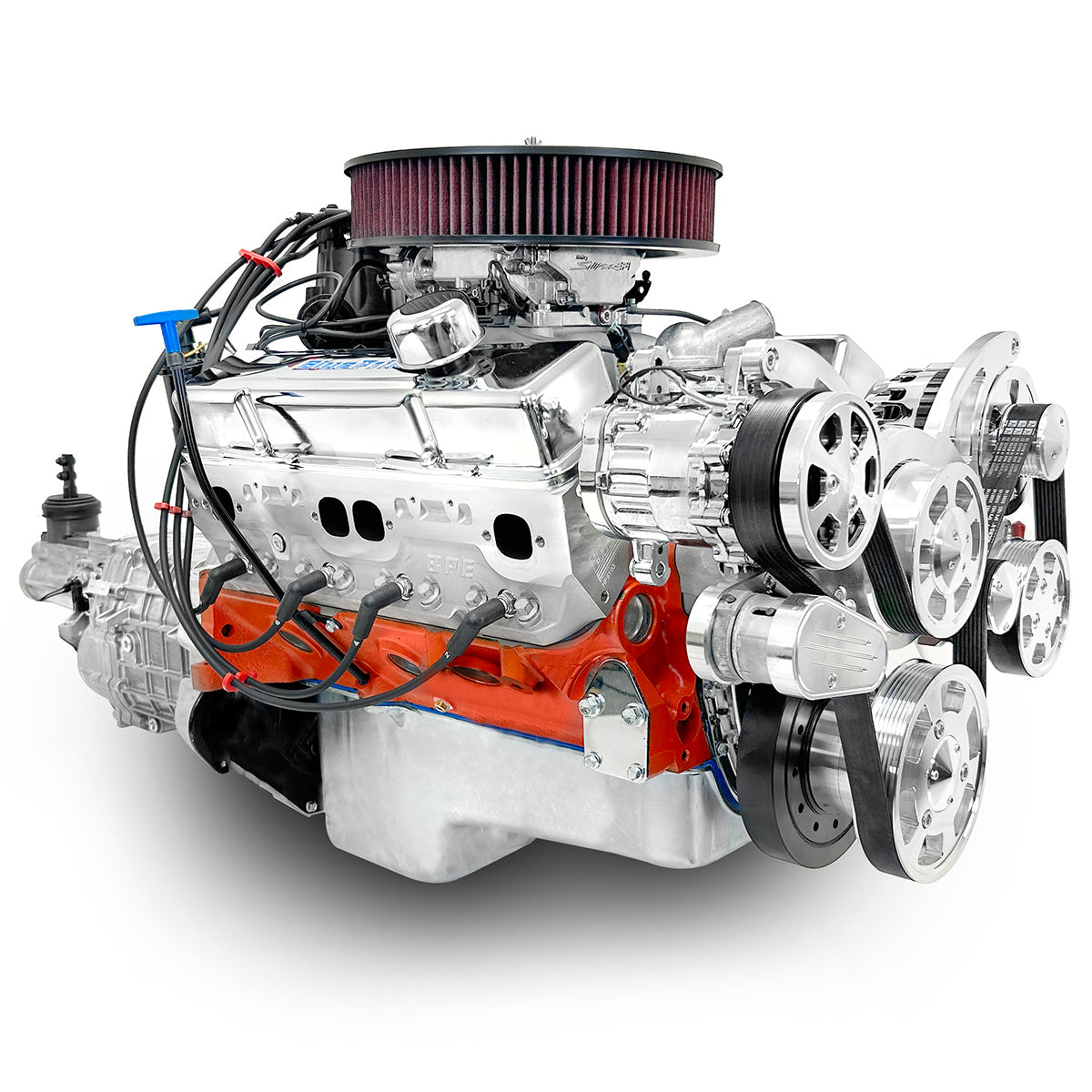 GM Small Block Compatible 427 c.i. Pro Series Engine and TKX Manual Transmission - 540 Horsepower - Standard Edition Builder Series - Polished Pulley Kit - Fuel Injected
