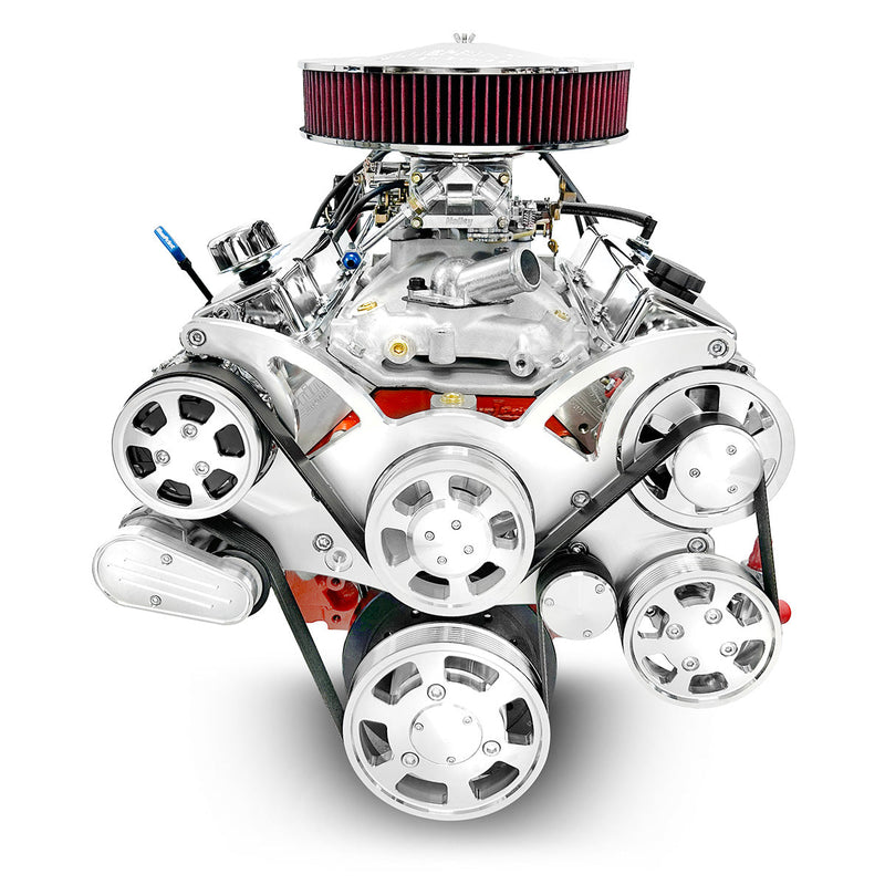 GM Small Block Compatible 454 c.i. Engine and TKX Manual Transmission - 563 Horsepower - Standard Edition Builder Series - Polished Pulley Kit - Carbureted