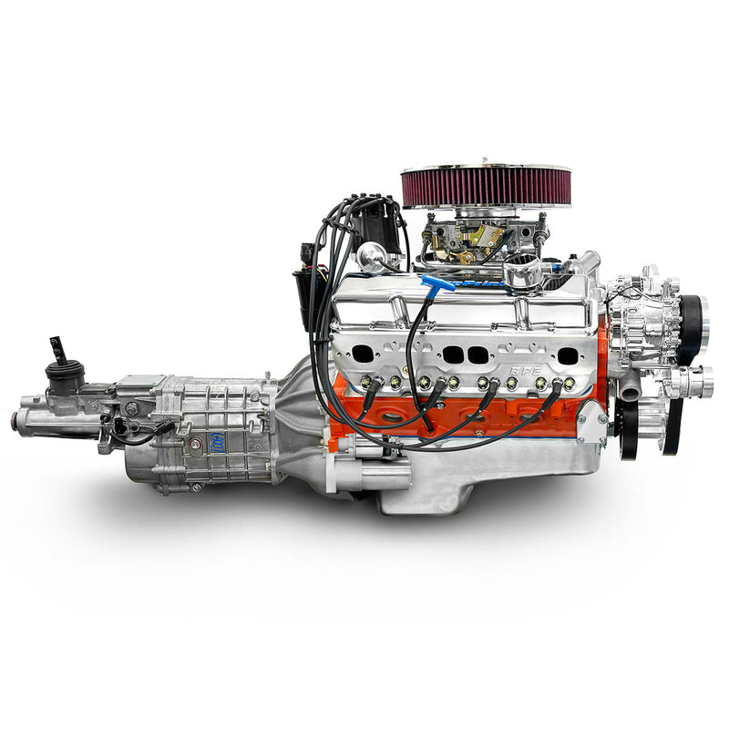 GM Small Block Compatible 454 c.i. Engine and TKX Manual Transmission - 563 Horsepower - Standard Edition Builder Series - Polished Pulley Kit - Carbureted