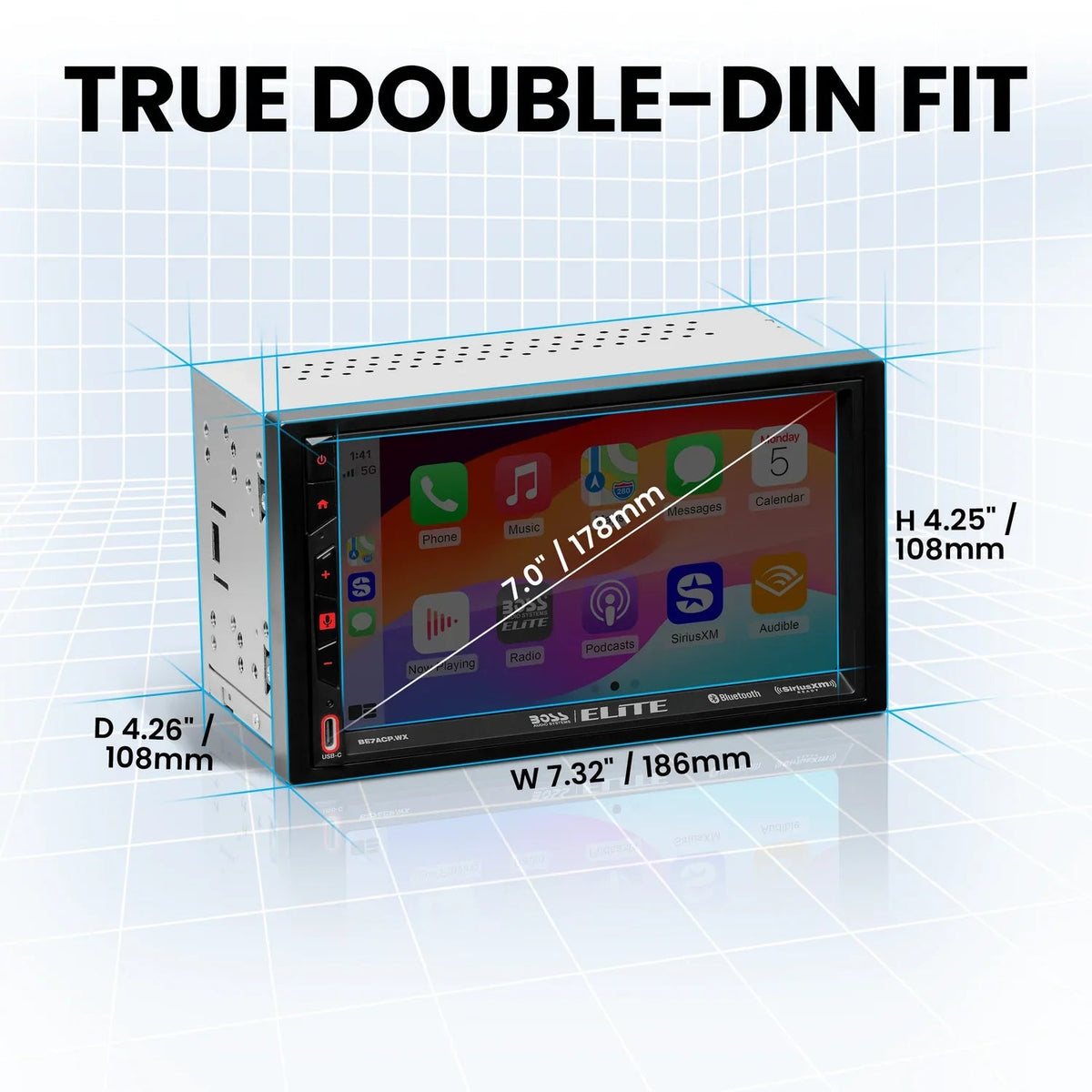 Boss Elite BE7ACP.WX 7" Double Din Touchscreen w/ Wireless Apple Carplay/Android Auto XM Ready Boss Elite