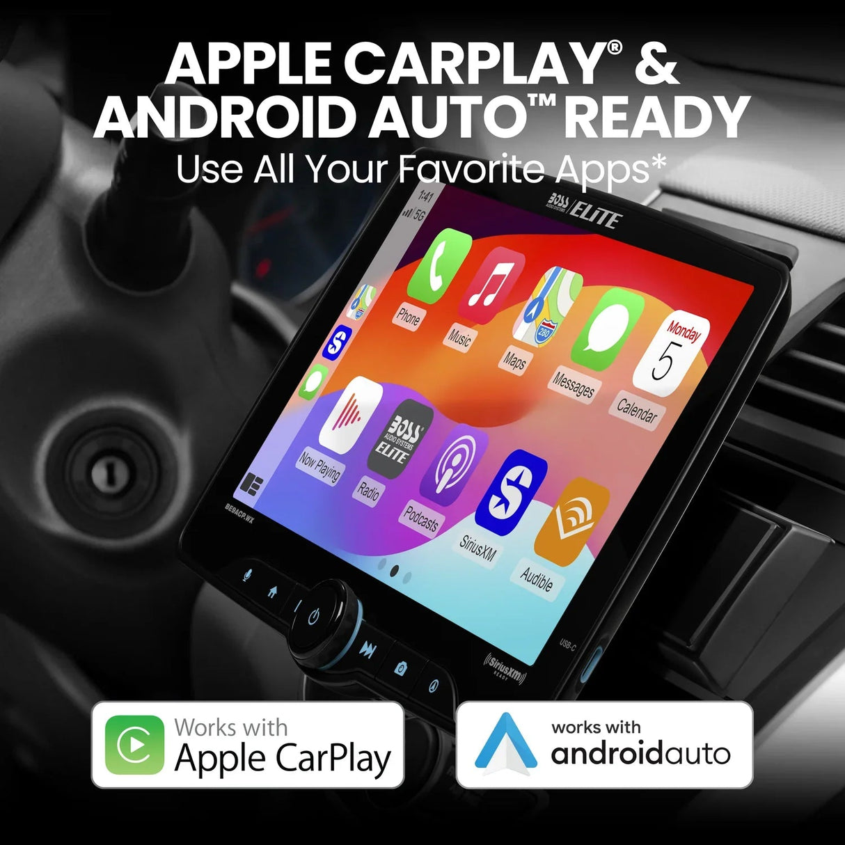 Boss Elite BE9ACP.WX 9" Single Din Touchscreen w/ Wireless Apple Carplay/Android Auto XM Ready Boss Elite
