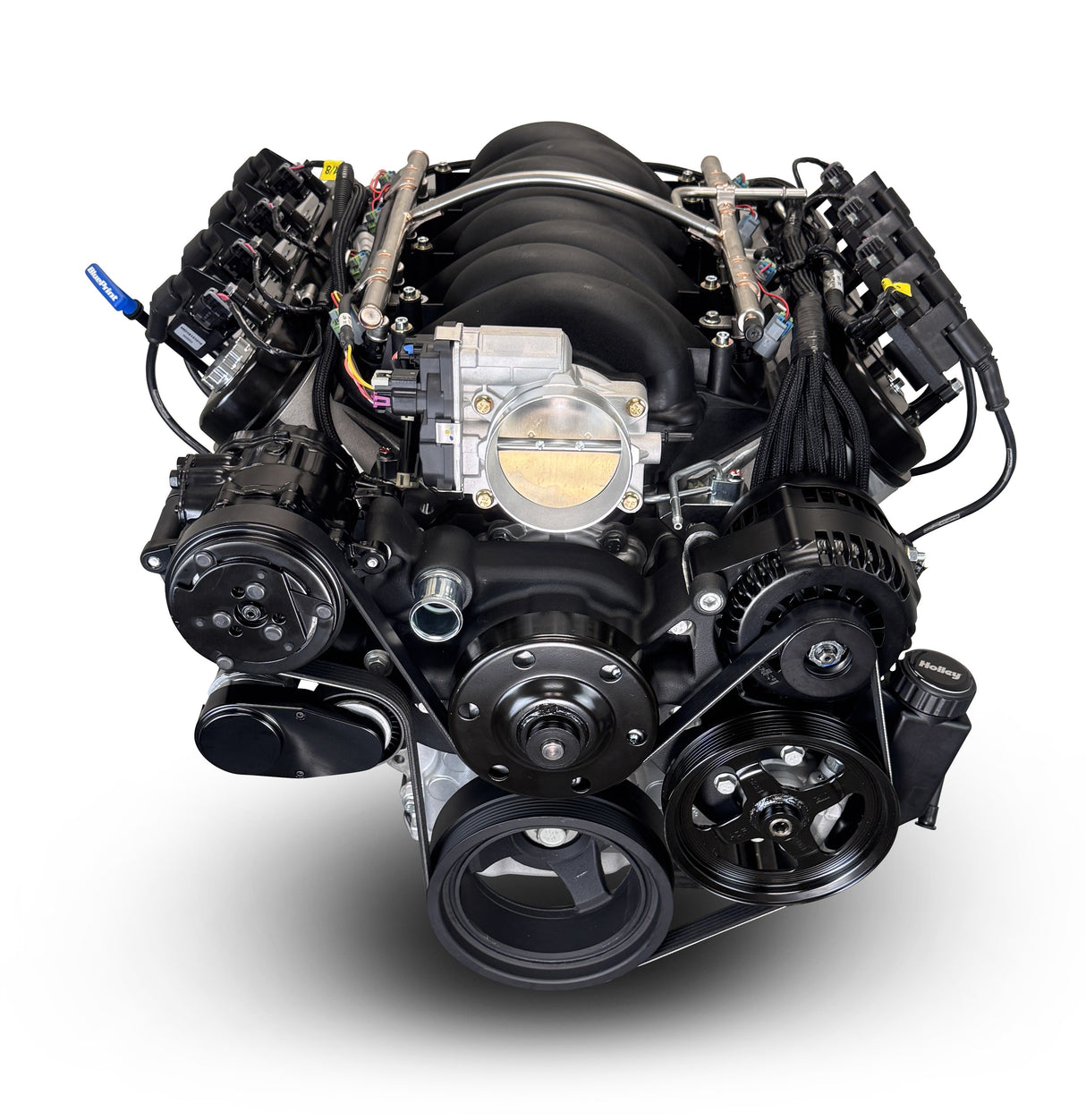GM LS Compatible 376 c.i. Engine and 4L65/70E Automatic Transmission - 530 Horsepower - Standard Edition Builder Series - Black Pulley Kit - Holley Terminator X EFI System