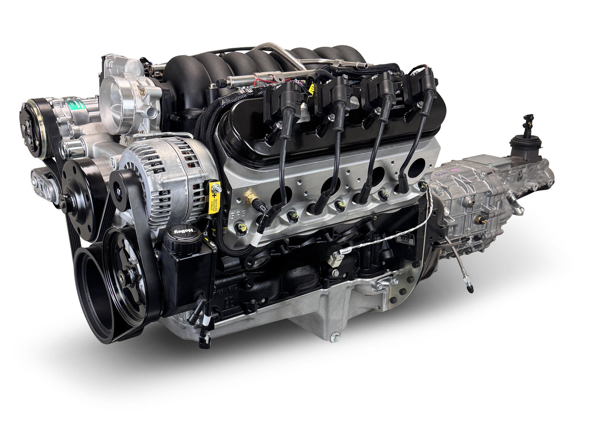 GM LS Compatible 376 c.i. Engine and TKX Manual Transmission - 530 Horsepower - Standard Edition Builder Series - Natural Pulley Kit - Holley Terminator X EFI System