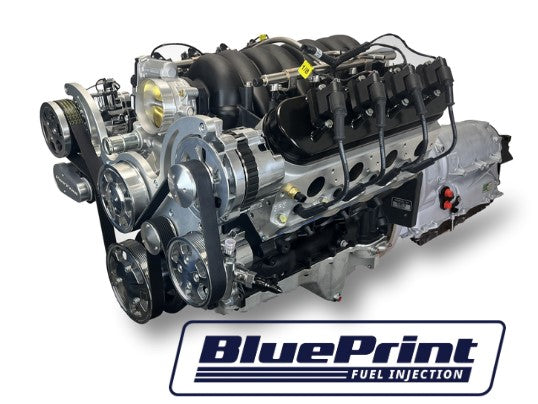 GM LS Compatible 376 c.i. Engine and ZF-8 Speed Automatic Transmission - 530 Horsepower - Standard Edition Builder Series - BluePrint Engines Calibrated ECU - Natural Pulley Kit