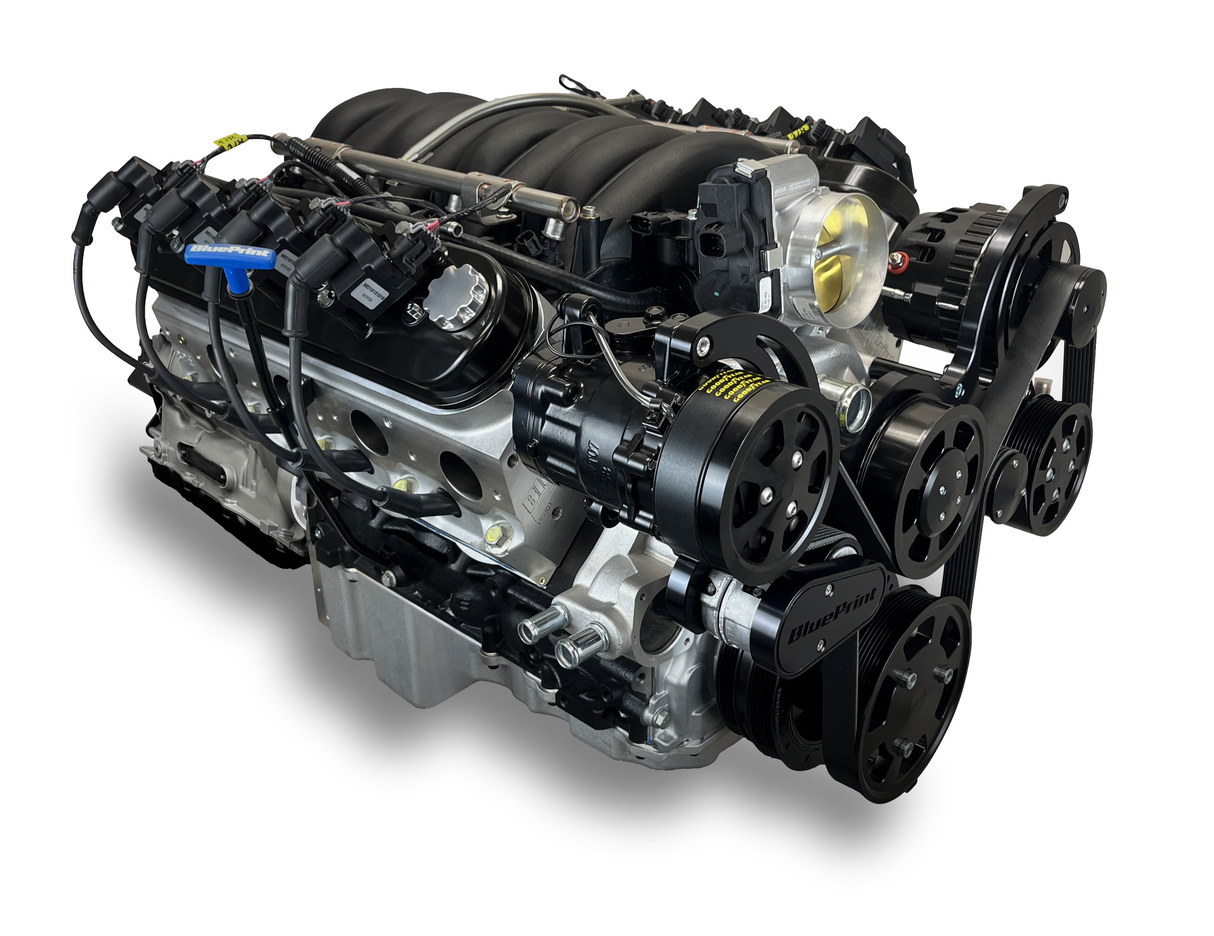 GM LS Compatible 376 c.i. Engine and ZF-8 Speed Automatic Transmission - 530 Horsepower - Standard Edition Builder Series - BluePrint Engines Calibrated ECU - Black Pulley Kit