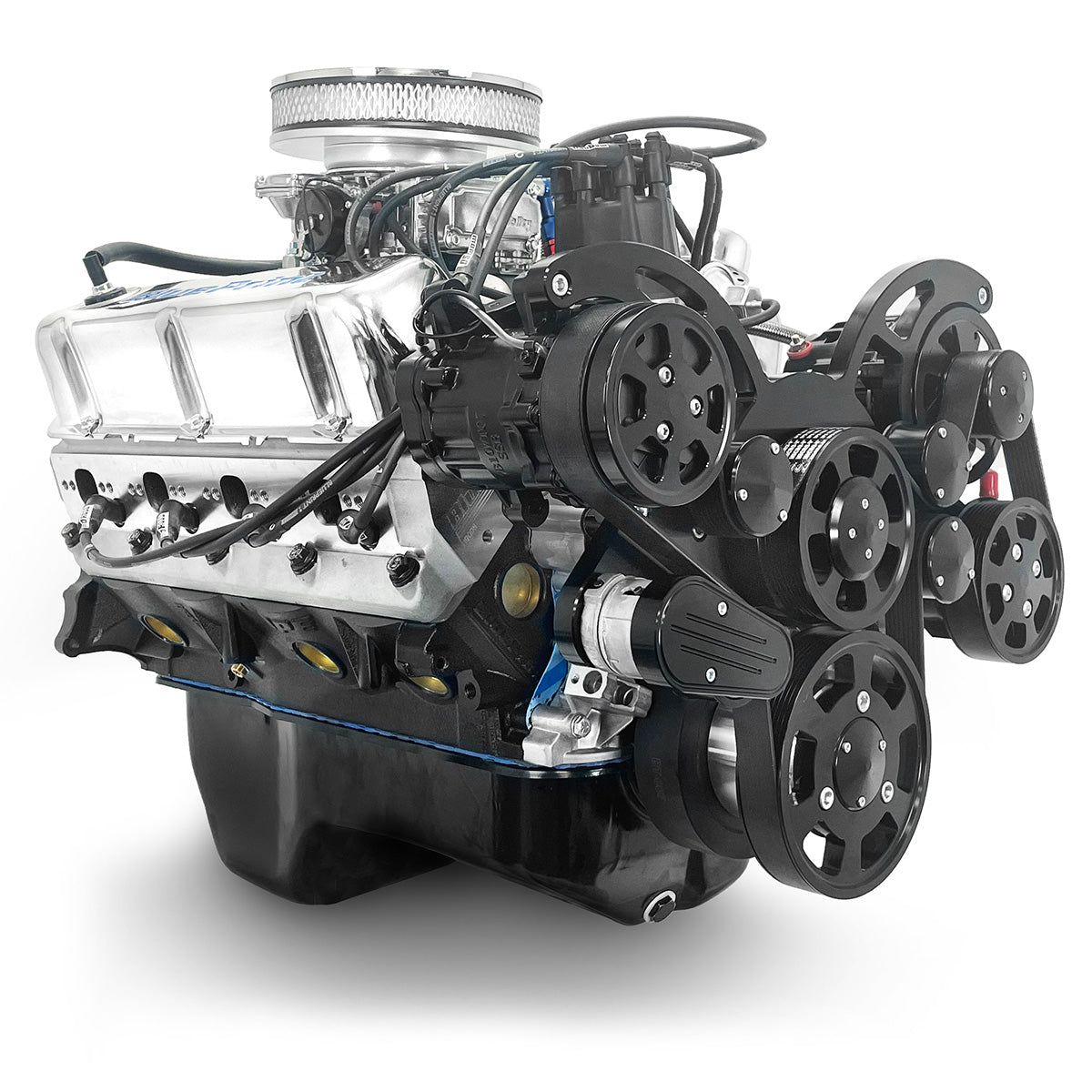 Ford Small Block Compatible 302 c.i. Engine - 361 Horsepower - Deluxe Dressed - Black Pulley Kit - Rear Sump - Carbureted